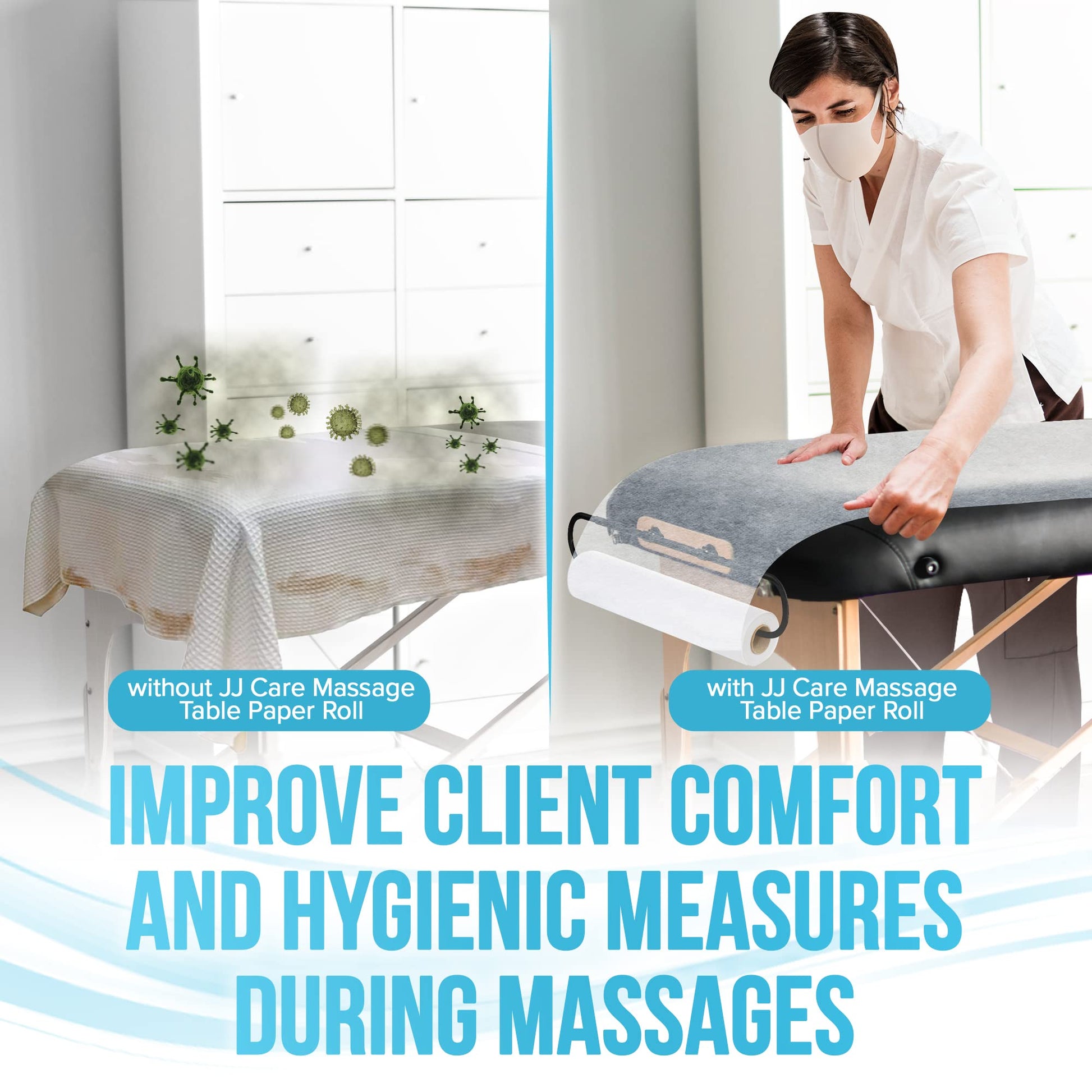 JJ CARE Disposable Massage Table Sheets - 50 Sheets [31.5" x 328 feet, 1 Roll] - 50% Thicker Perforated Massage Bed Cover, Non-Woven Disposable Roll for Massage Table for Waxing, Facial, Tattoo, & Spa
