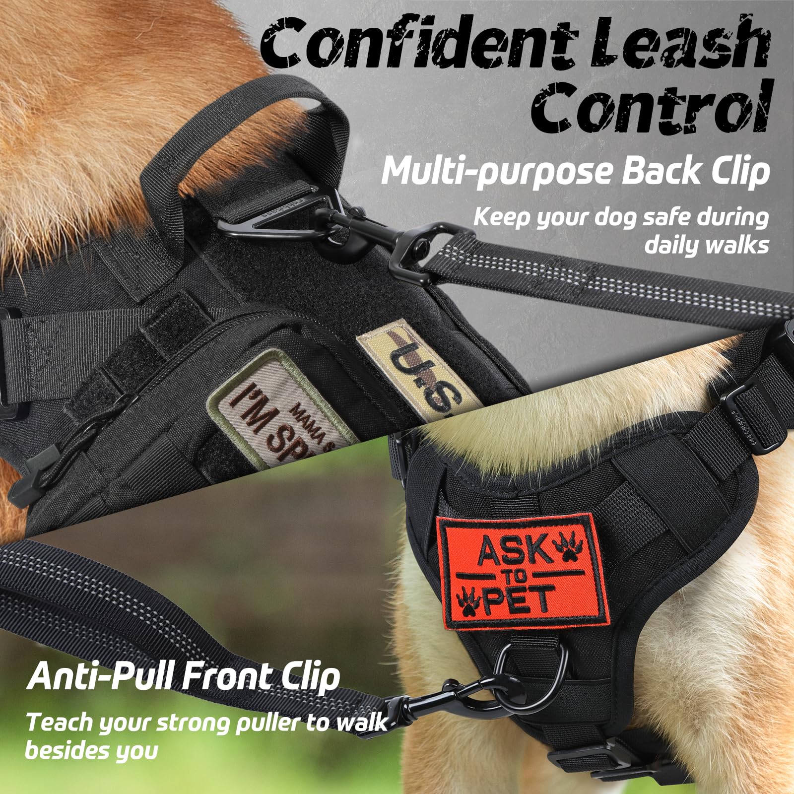 Chaleco Táctico Rabbitgoo Negro XL con Asa y Hebillas de Metal para Perro de Trabajo Militar