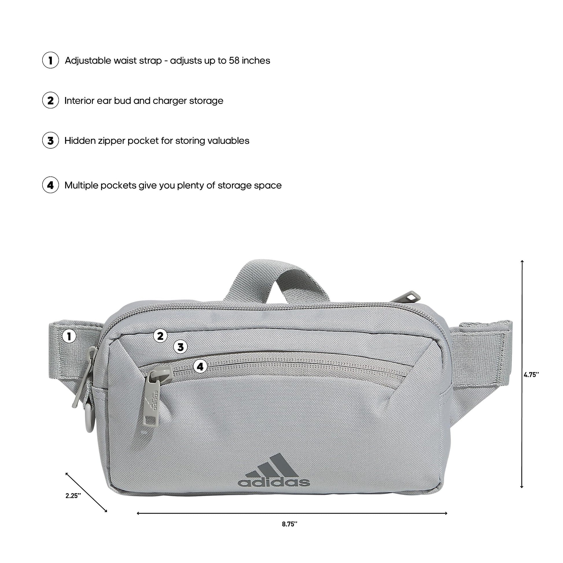 adidas Must Have 2.0 - Riñonera cruzada con correa ajustable para festivales y viajes, gris (Grey Two), Una talla, Bolsa de cinturón 2.0 imprescindible con correa ajustable para festivales y viajes