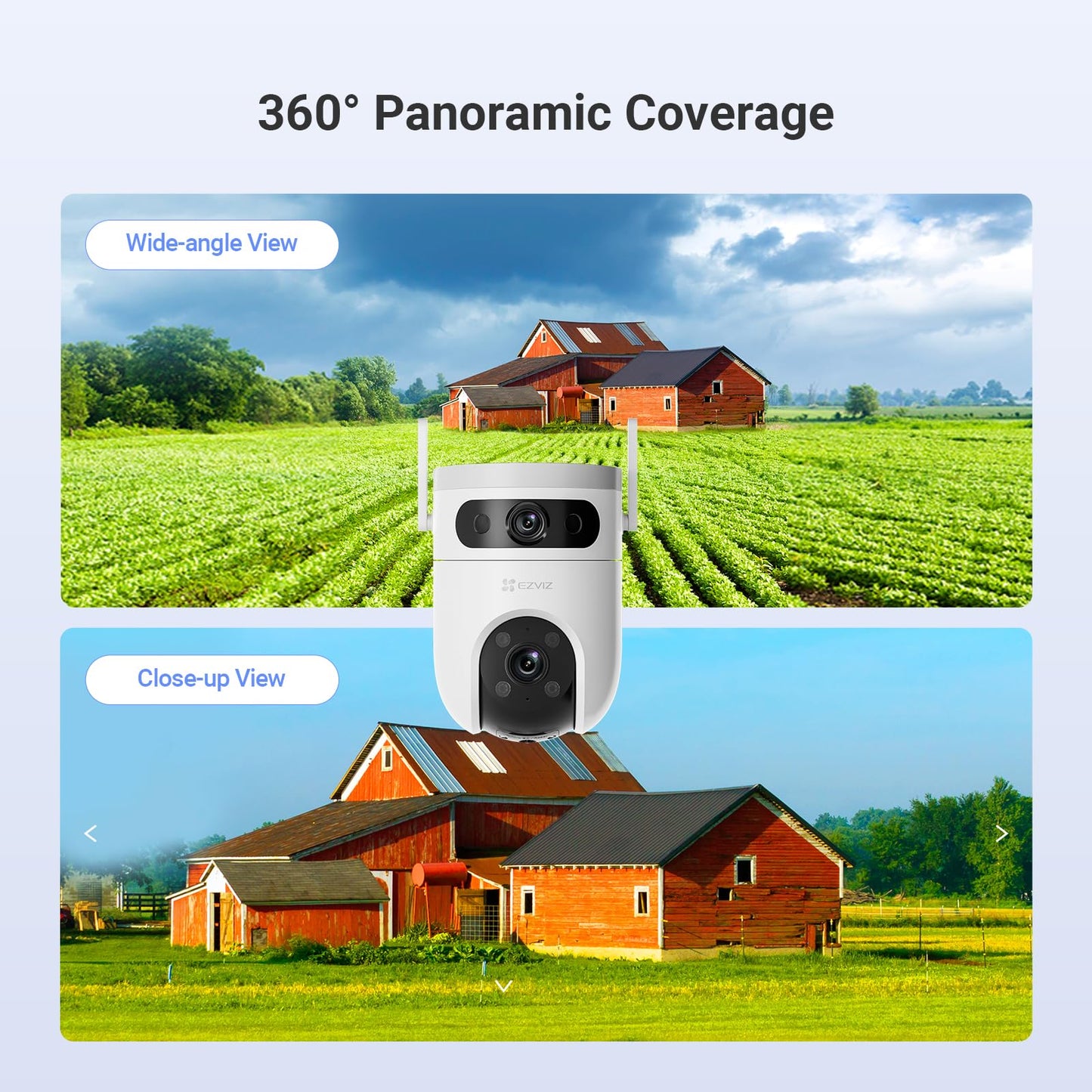 Cámara de Seguridad WiFi EZVIZ H9c Lente Dual Exterior Visión Nocturna a Color Detección Humana y Vehículos Audio Bidireccional Seguimiento Automático 5MP+5MP