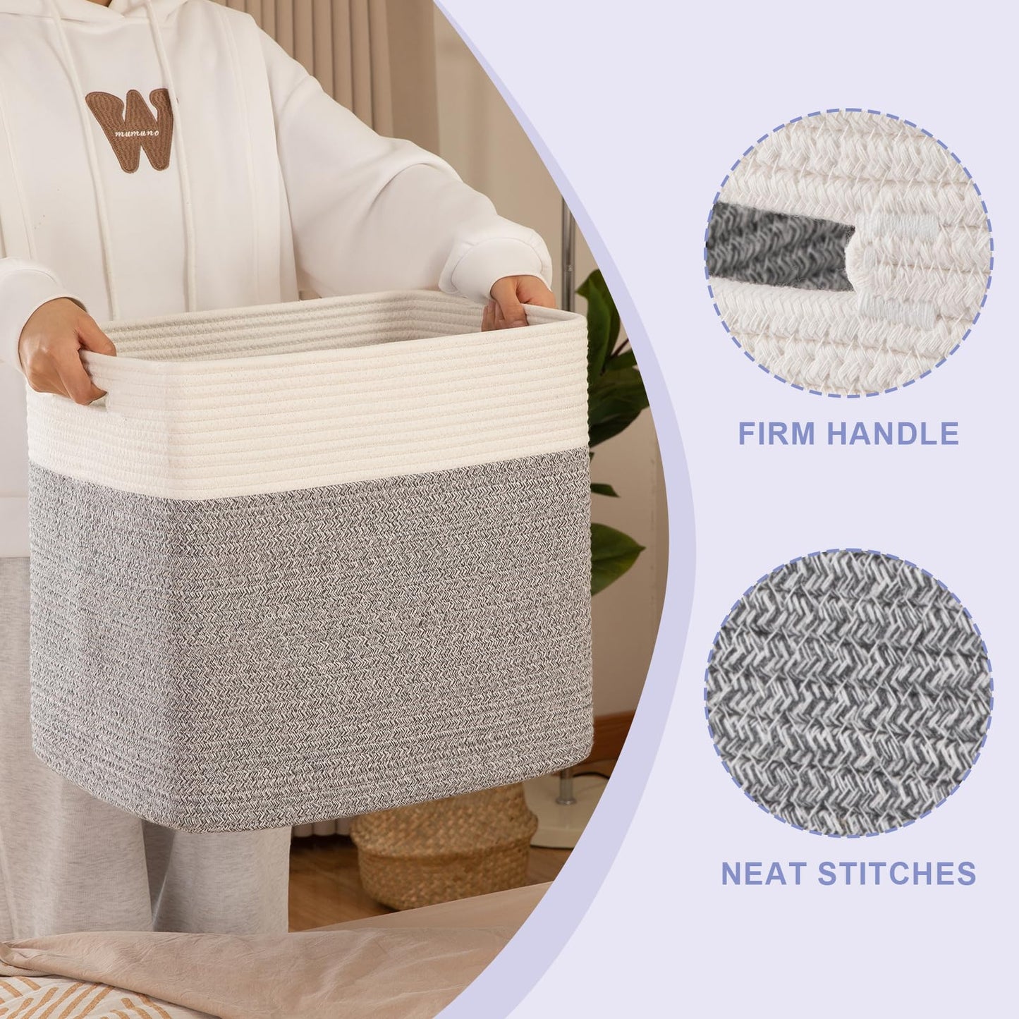 OIAHOMY - Cestas grandes de almacenamiento, cesta de almacenamiento de juguetes, cesta de manta, sala de estar, clóset para recámara, 16.5 x 13 x 15 pulgadas, paquete de 2 unidades, color gris