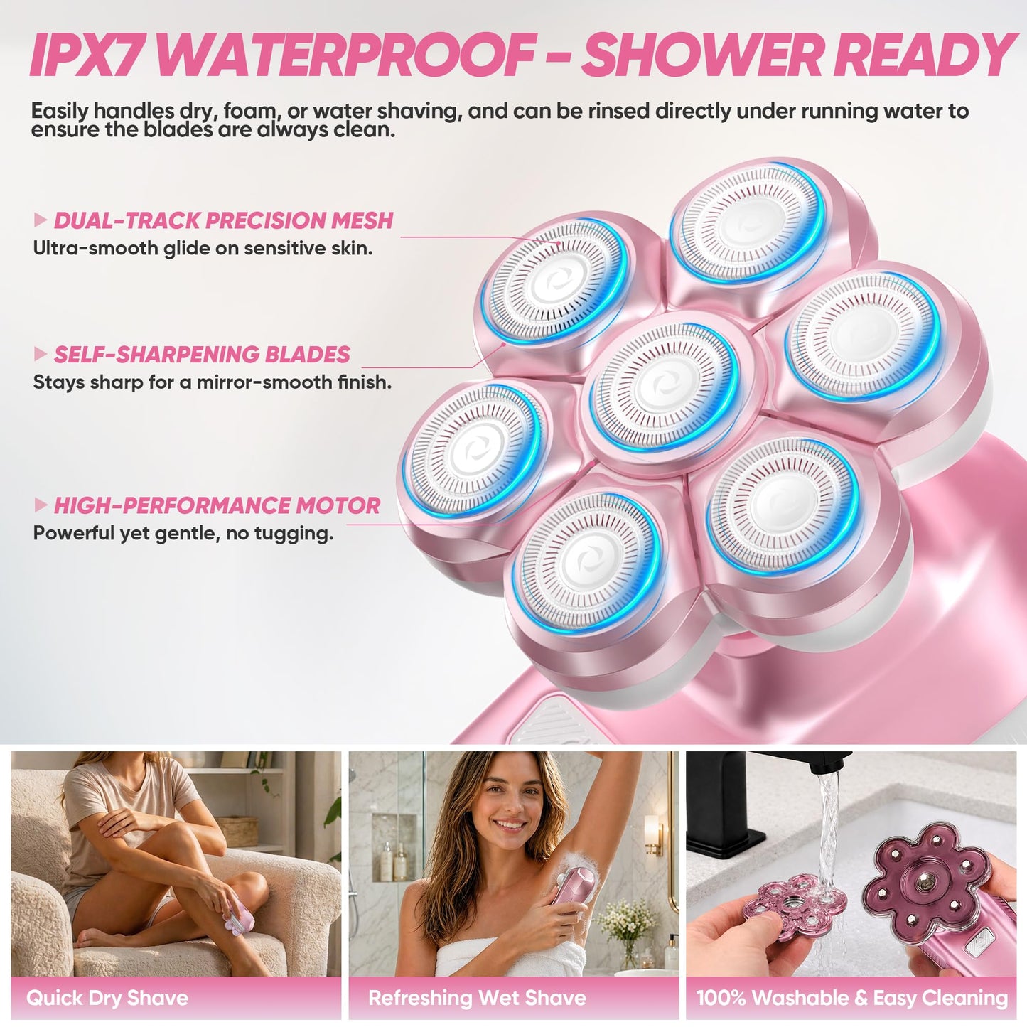 Afeitadoras de cabeza para hombres calvos, maquinilla de afeitar eléctrica con cabezales de afeitar magnéticos 7D, kit de recortadora de cabeza calva impermeable para mujeres y hombres, recortadora de
