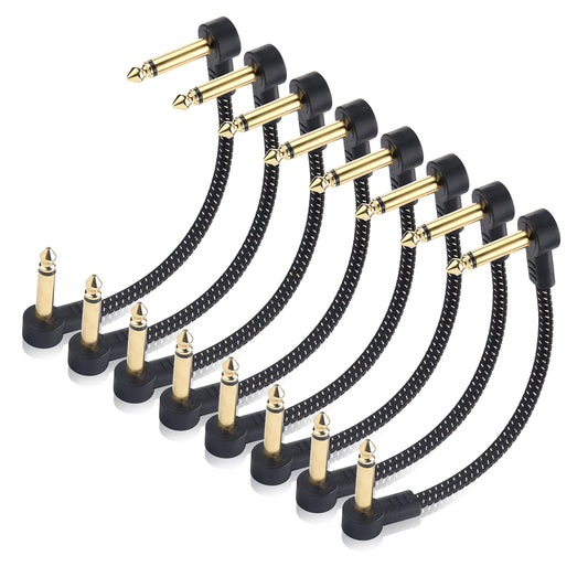 Cable Matters - Cable de conexión trenzado de guitarra de 6 pulgadas (cables de pedal de efecto guitarra) con conectores chapados en oro en negro