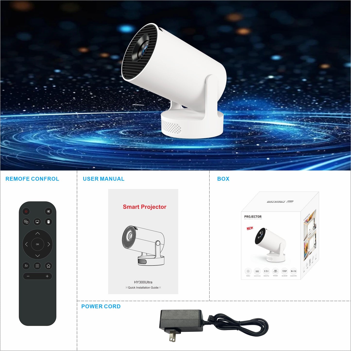 XIAOHUI Mini proyector, proyector inteligente portátil 2025 con WiFi y Bluetooth, 1000 lúmenes, visualización de 150 pulgadas, tecnología LCD LED