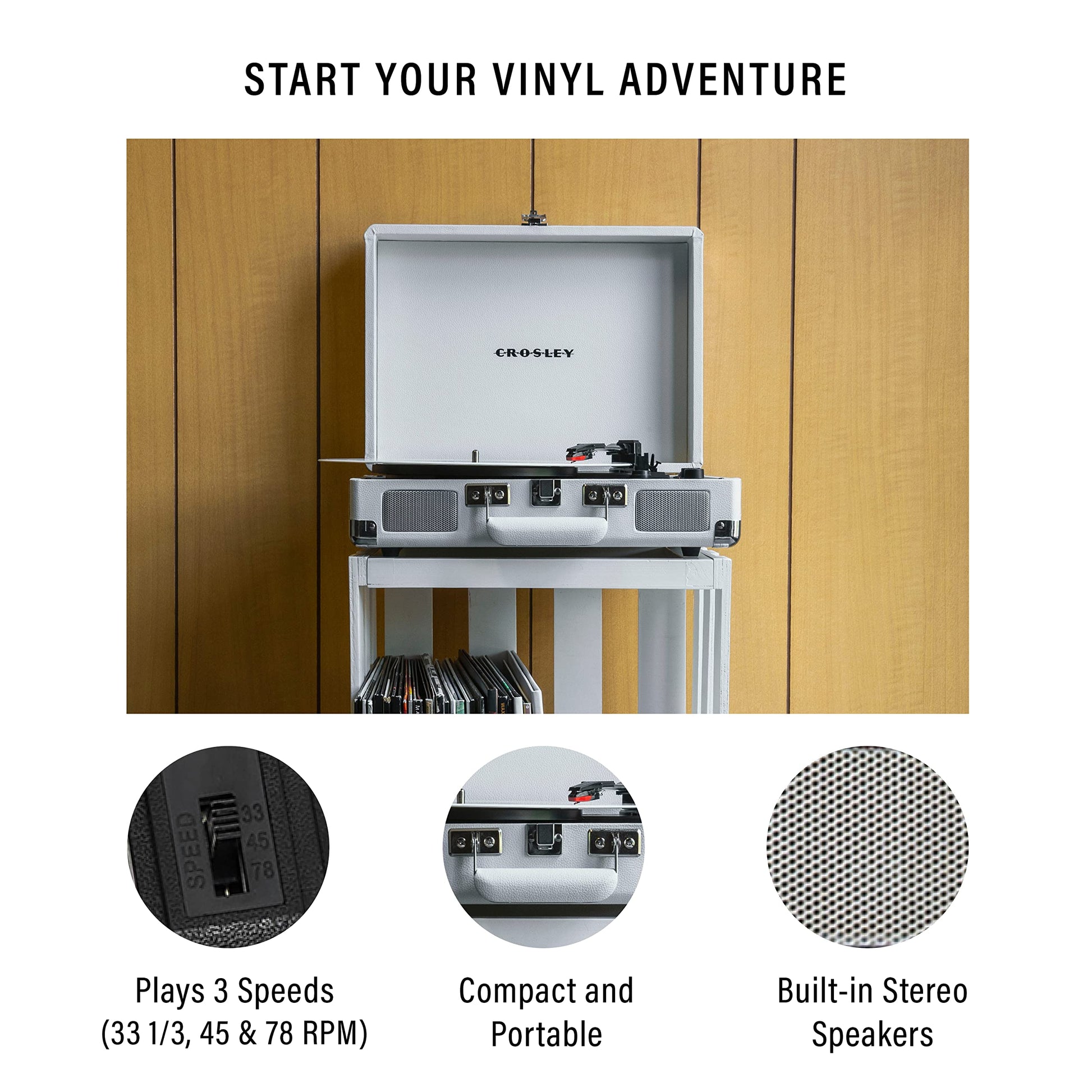 Crosley CR8005F-WS Cruiser Plus Vintage 3-Speed Bluetooth in/out Suitcase Turntable, White Sand