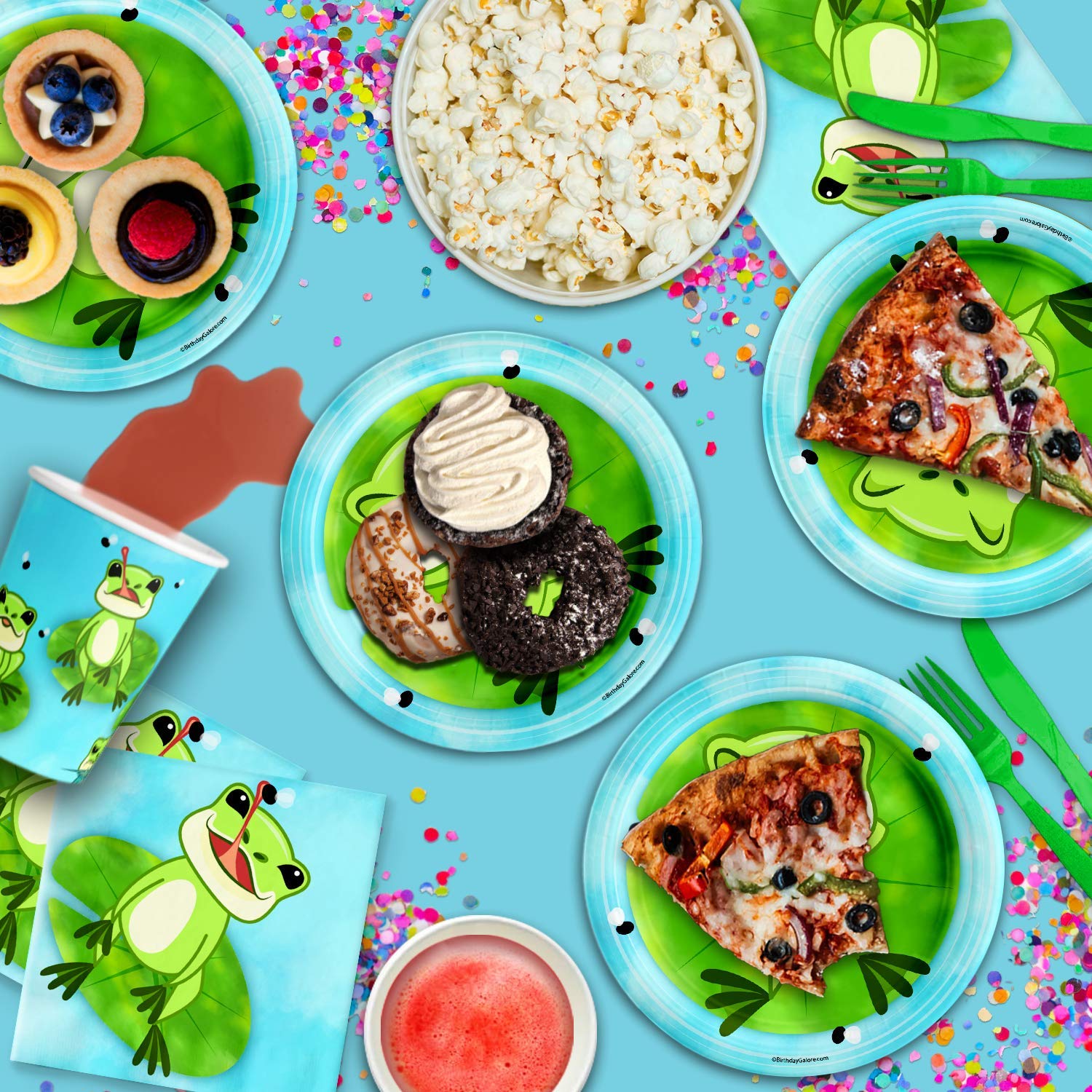 Juego de suministros para fiesta de cumpleaños de rana, platos, servilletas, tazas, vajilla para 16
