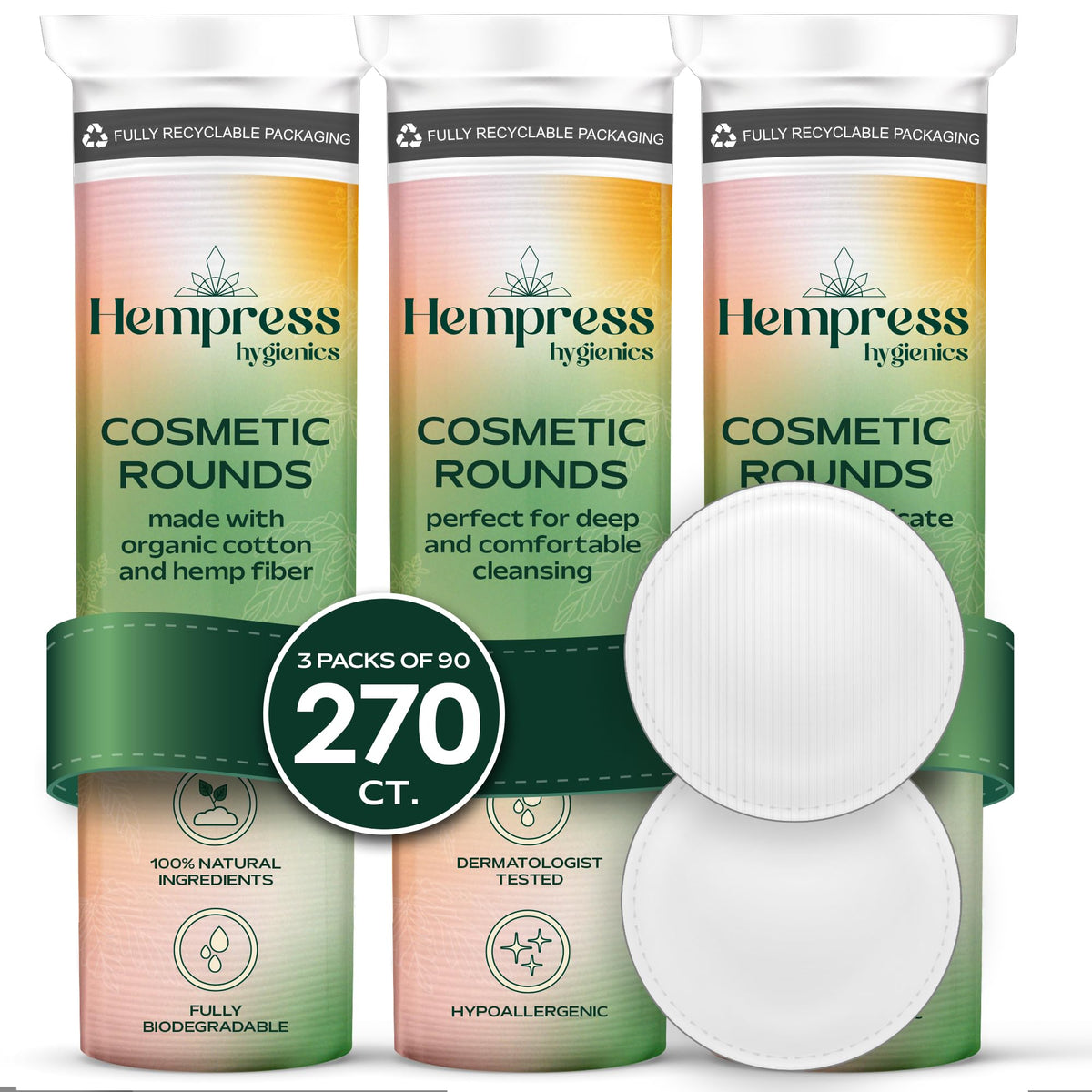 Discos De Algodón Orgánico Hempress Hygienics Veganos para El Rostro