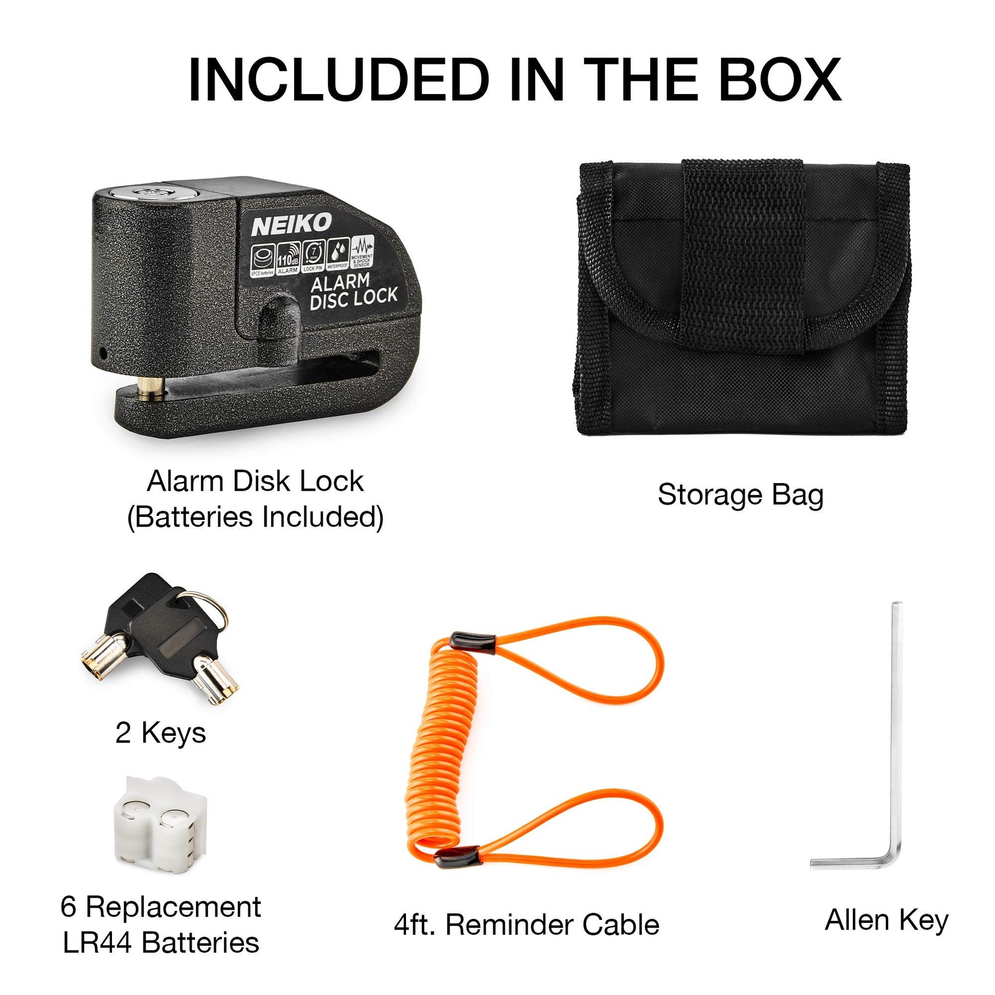 NEIKO 52908A - Candados de motocicleta antirrobo con alarma, bloqueo de disco de motocicleta con alarma, sensor de movimiento antirrobo, freno de bloqueo de seguridad, bloqueo de alarma universal para motocicletas, bicicletas y más