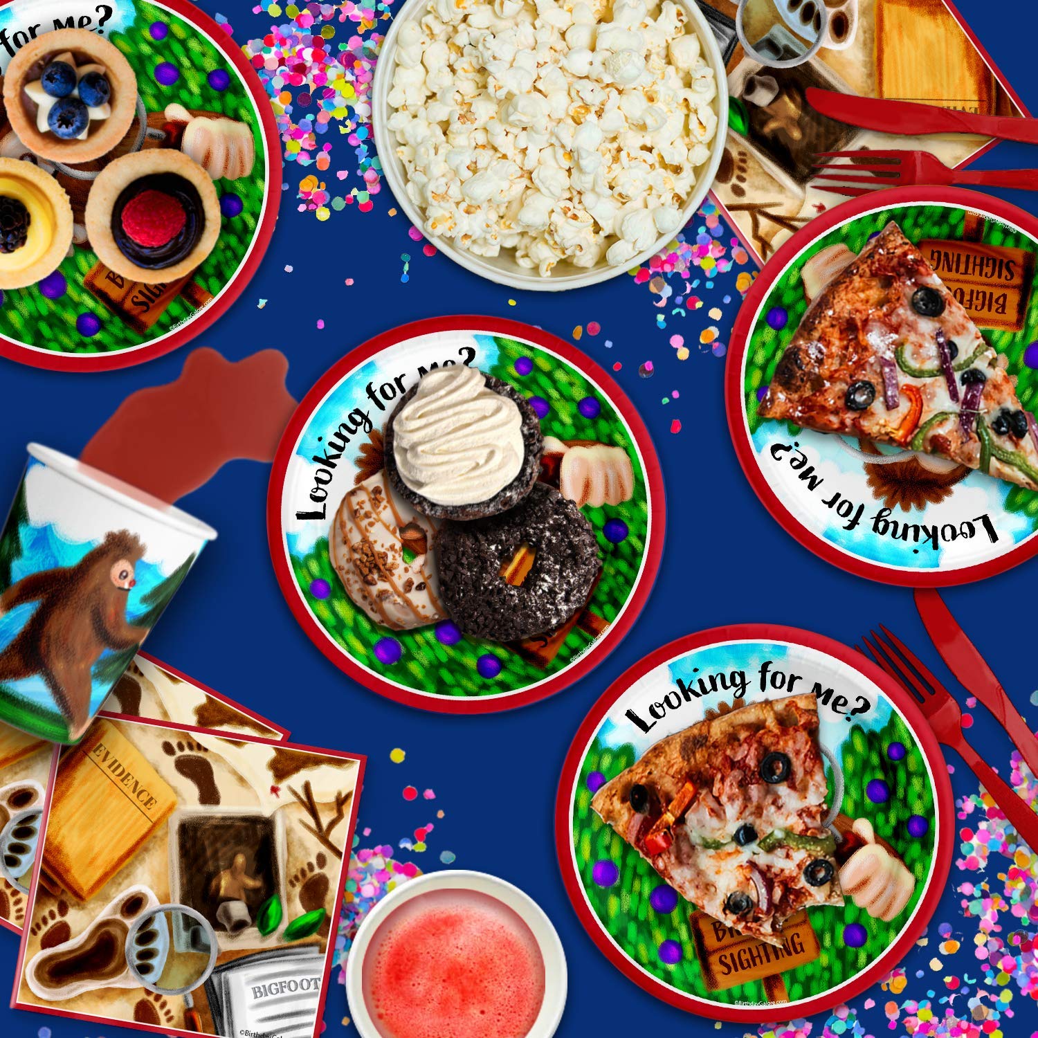 Bigfoot - Juego de suministros para fiesta de cumpleaños, platos, servilletas, tazas, vajilla para 16
