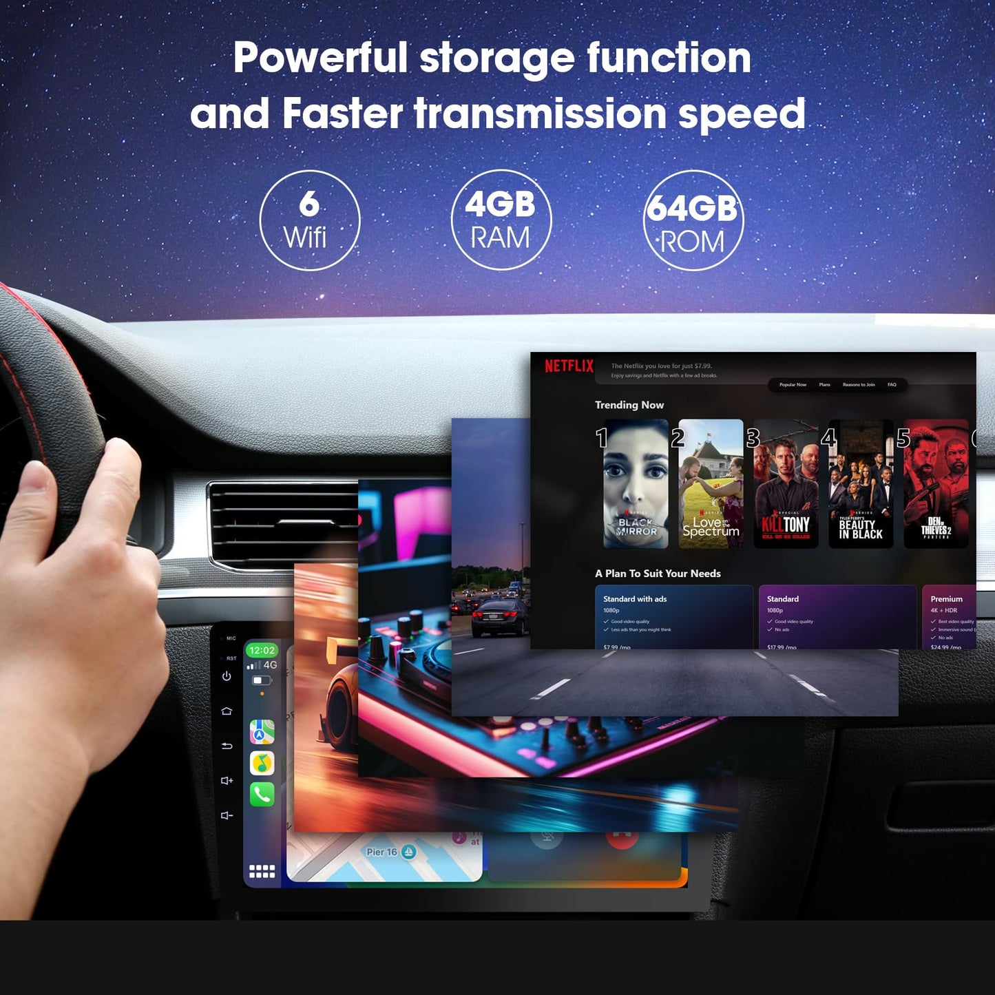 Visualización Inalámbrica Carplay 9 Pulgadas HD con Control de Voz y Cámara de Respaldo para Coche Estéreo