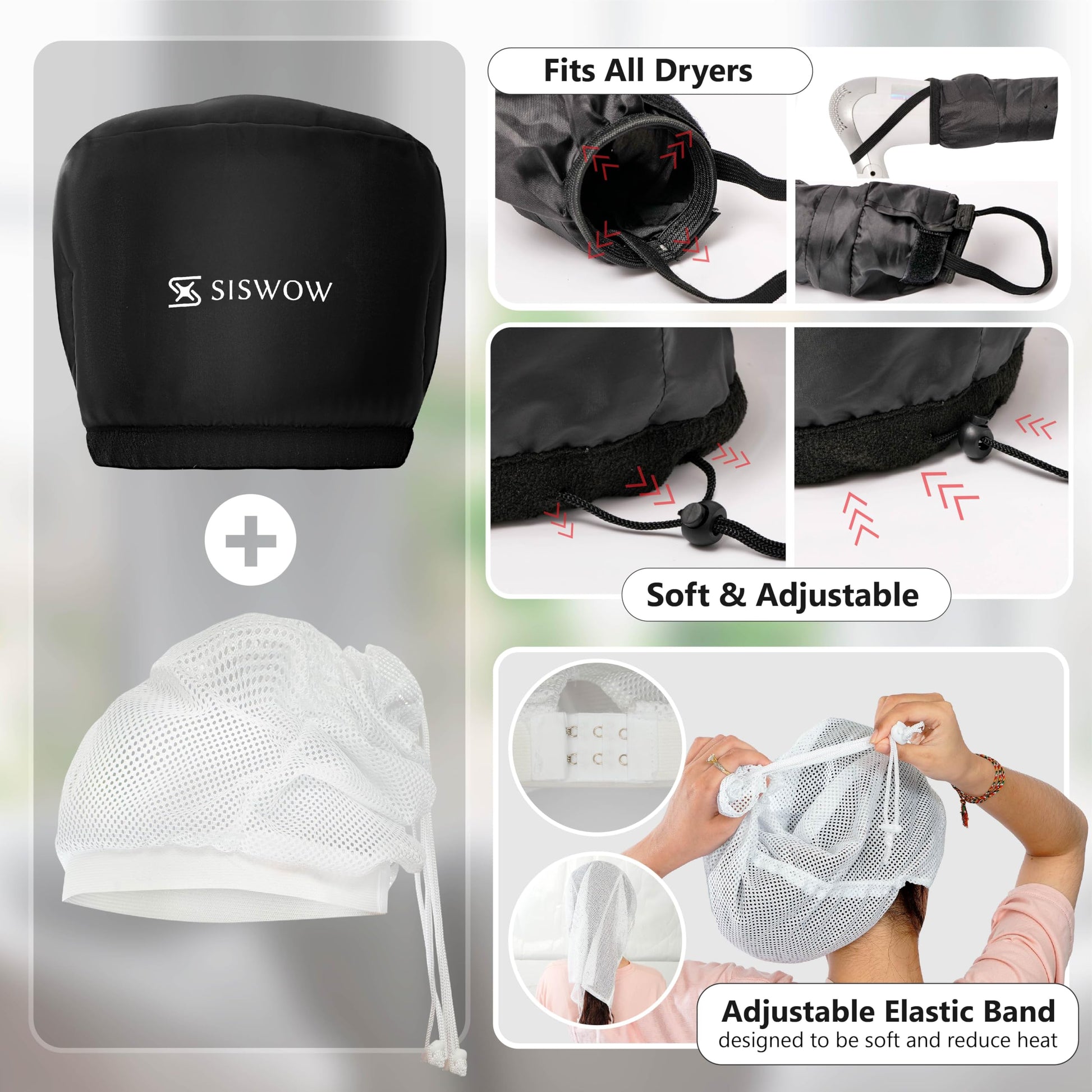 Gorro para secar el cabello rizado, tapa difusora para rizar, acelera el tiempo de secado, acondicionamiento profundo de seguridad en casa, portátil, ajustable
