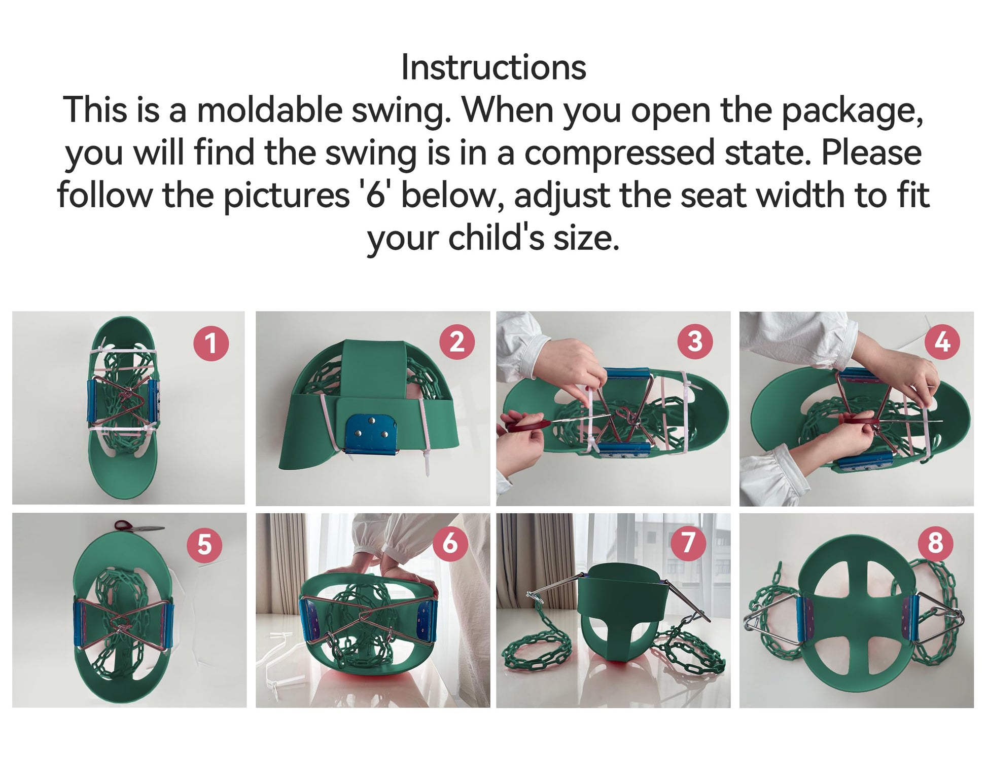 KINSPORY Asiento de Columpio, 150cm Columpio para bebé con Cadenas de Hierro Resistentes recubiertas, Juego de Columpio al Aire Libre con Respaldo Alto y Correas para árboles - Verde