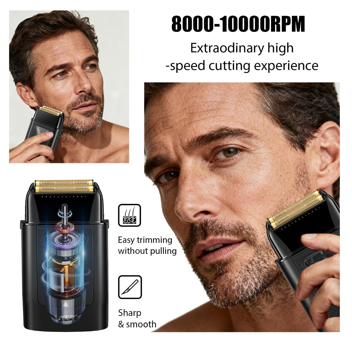 VGR Afeitadora eléctrica para hombre 334, afeitadora compacta de doble lámina con motor vectorial de 10000 rpm, máquina de afeitar de 0 mm con estación de carga inalámbrica, lámpara LED y bolsa de