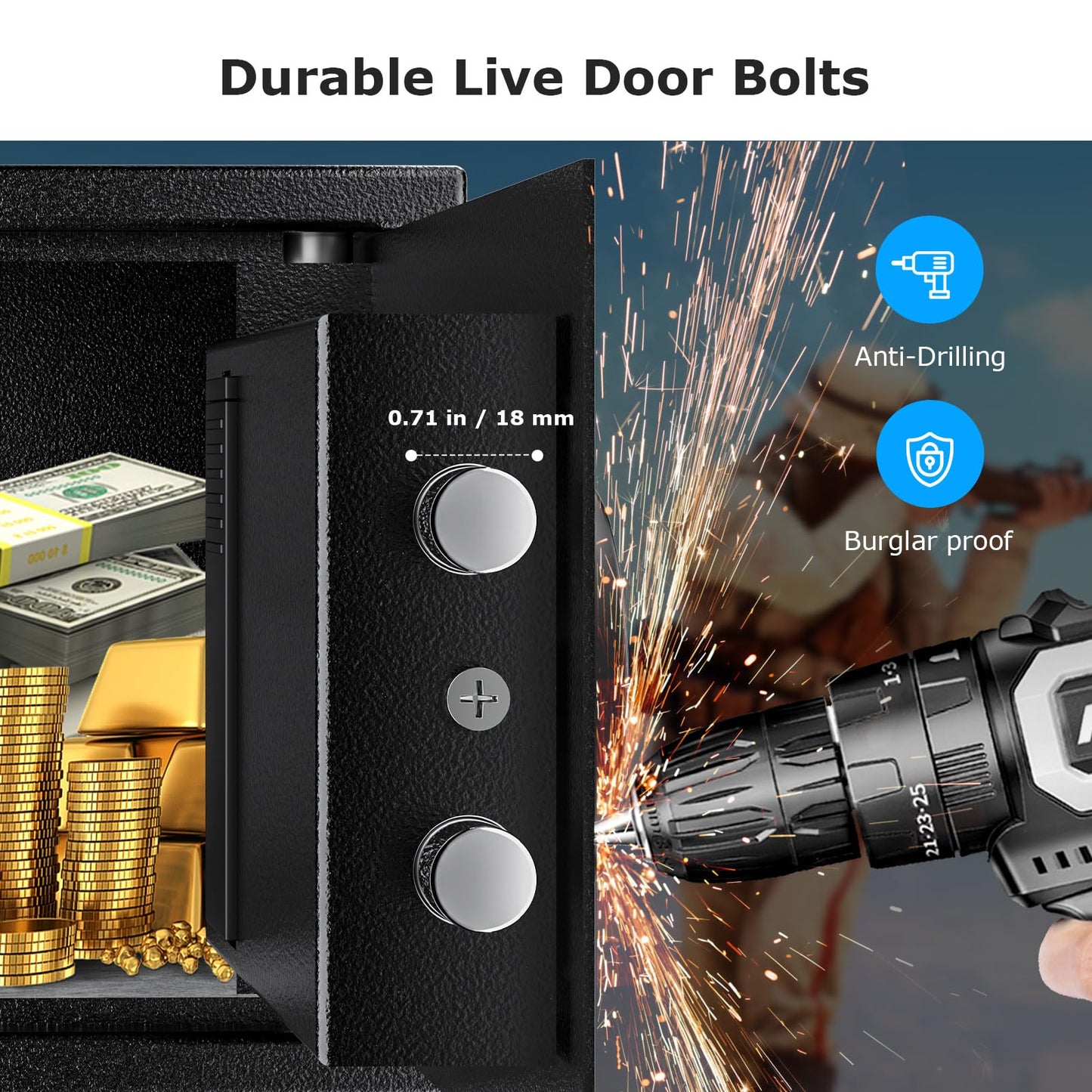 Bonsaii Caja de seguridad con teclado electrónico, caja de seguridad de acero con llave, 0.23 pies cúbicos, 9.1 pulgadas de ancho x 6.7 pulgadas de profundidad x 6.7 pulgadas de alto, pequeña caja de