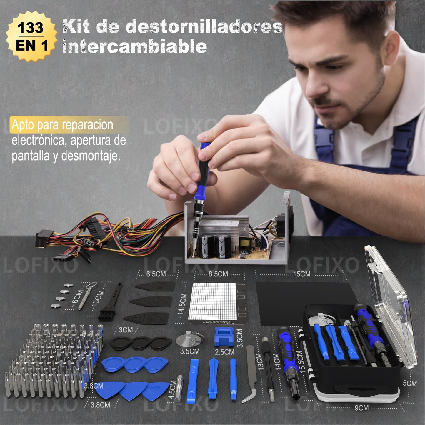 Kit de Herramientas Manuales Lofixo Multifunción 133pc para Macbook Celular PS4 Xbox Joyero Relojero Lentes