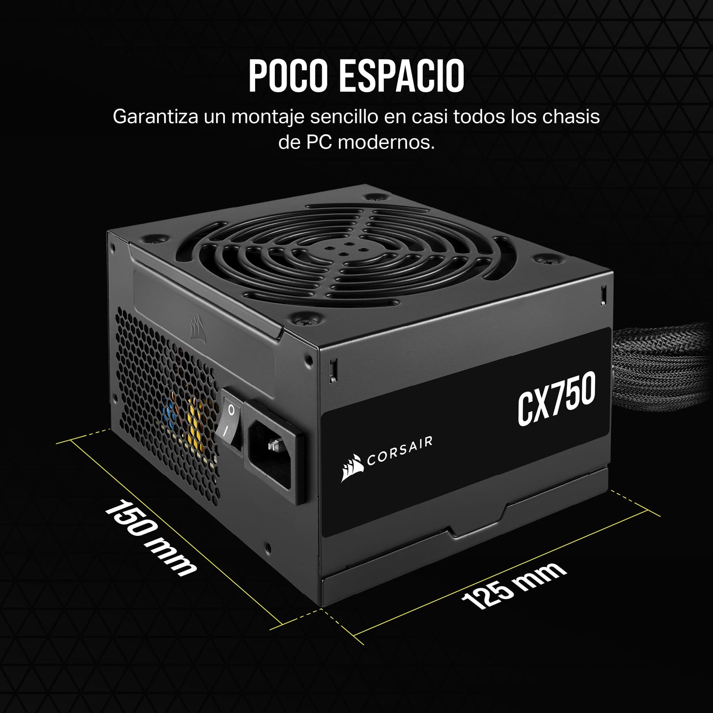 CORSAIR CX750 ATX 750W Fuente de Alimentación - Eficiencia 80 Plus Bronze - Bajo Ruido - Cables con Funda - No Modular - NA - Negro
