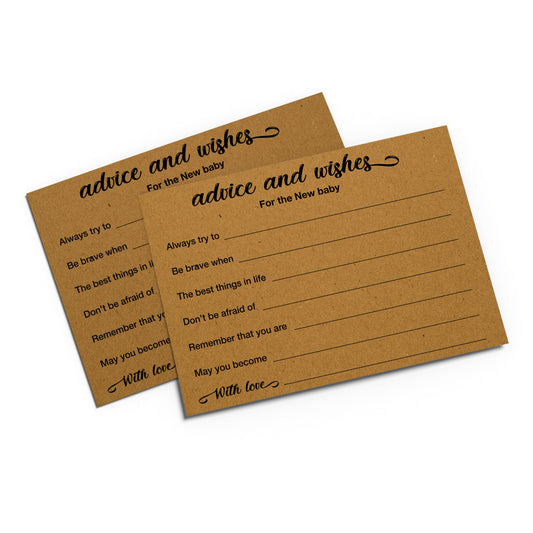 Advice and Wishes for Baby Shower, paquete de 50 tarjetas de consejos de papel kraft para bebé, tarjetas de juego de baby shower, 4 x 6 pulgadas (bebé nuevo)