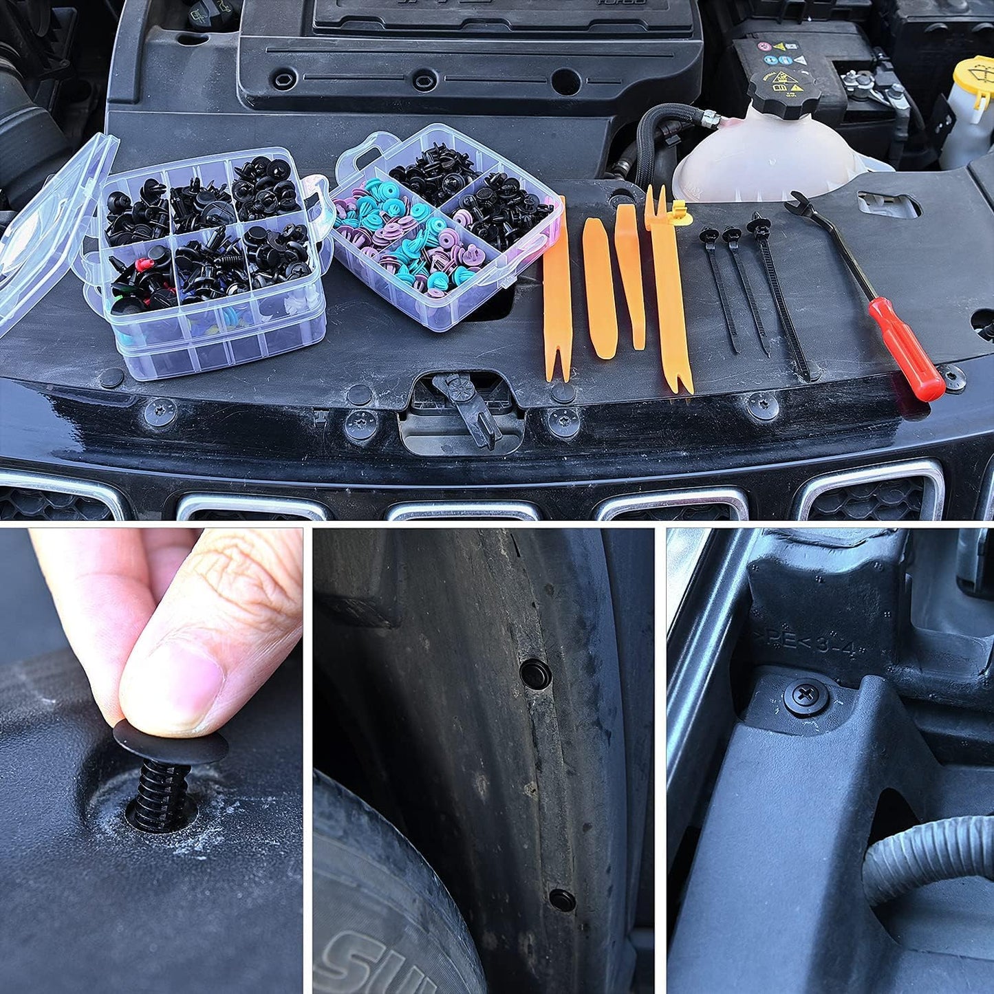 Kit de Grapas Automotrices Universal 725 Piezas con Removedor de Sujetadores 23 Tamaños