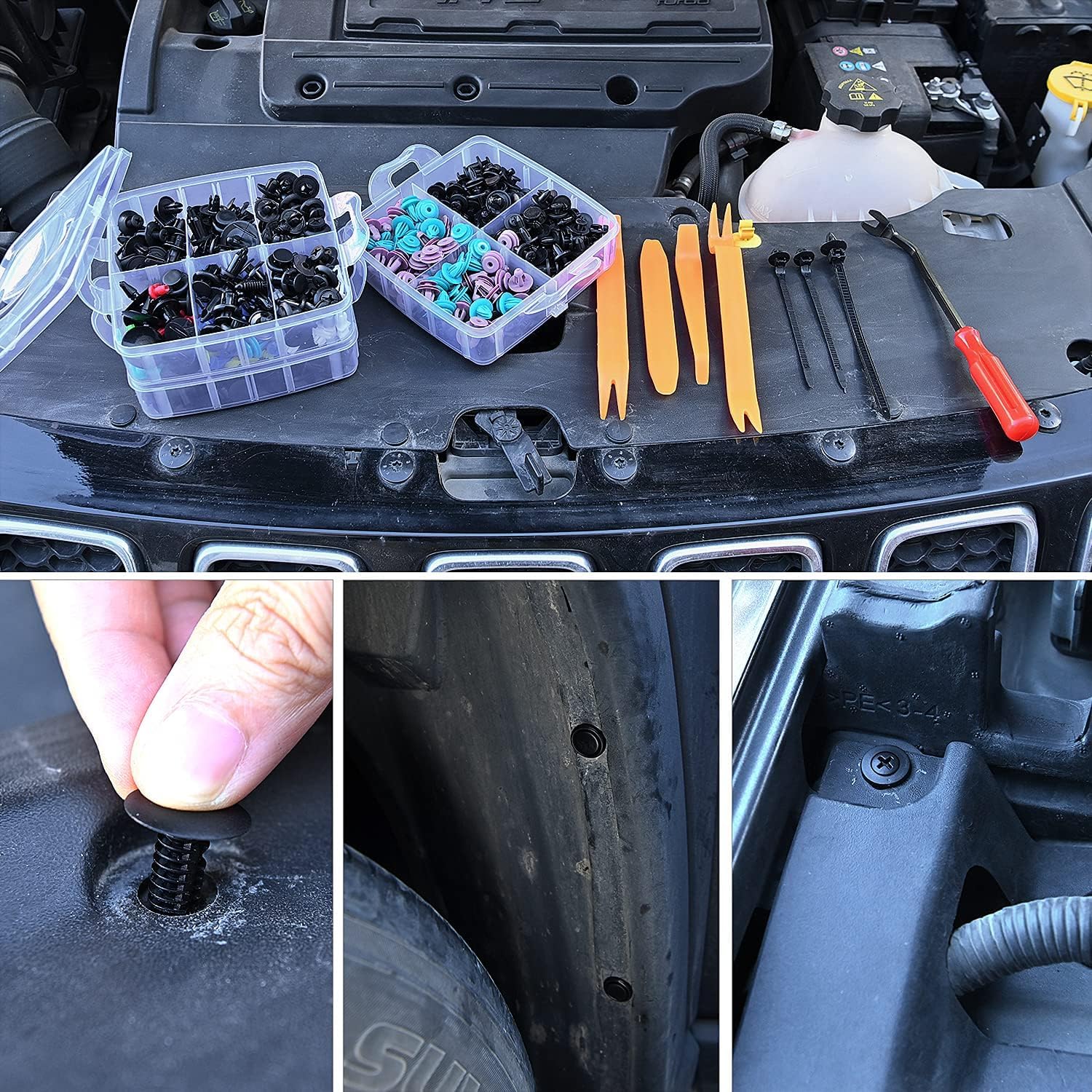 Kit de Grapas Automotrices Universal 725 Piezas con Removedor de Sujetadores 23 Tamaños