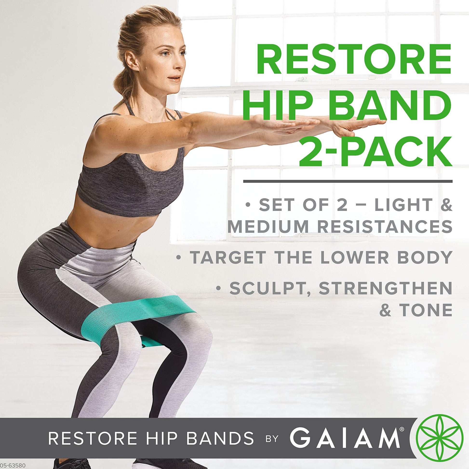 Gaiam Restore - Bandas de Resistencia para Botines, círculos, 2 Bandas elásticas para glúteos para Mujeres y Hombres, con Resistencia progresiva para piernas, Trasero, Muslo, Sentadillas, Tobillo,
