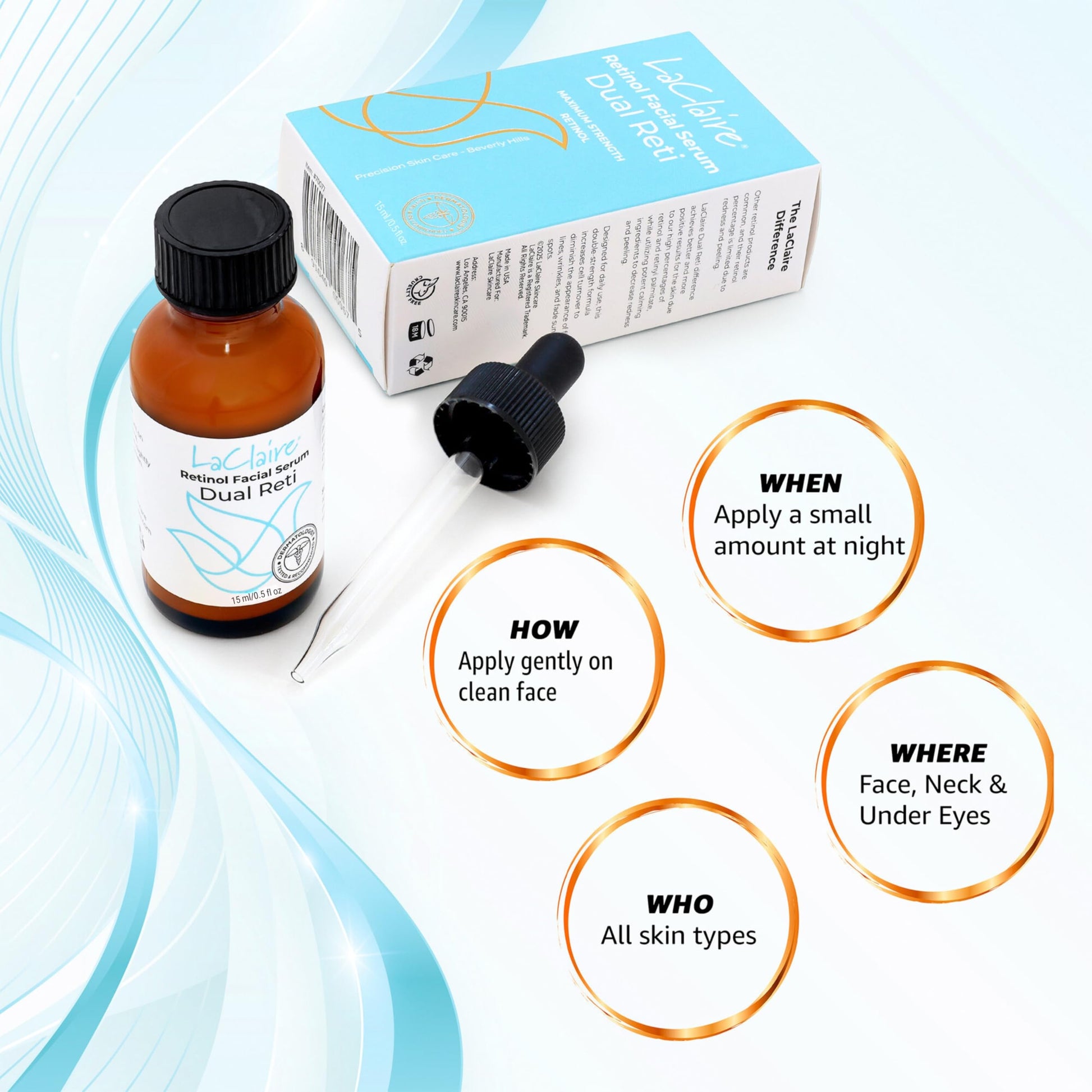 LaClaire 8% complejo suero facial de retinol – antienvejecimiento, brillo para el cuello y el suero facial ayuda a reafirmar, suavizar y nutrir la piel con ácido láctico, vitamina A y palmitato de