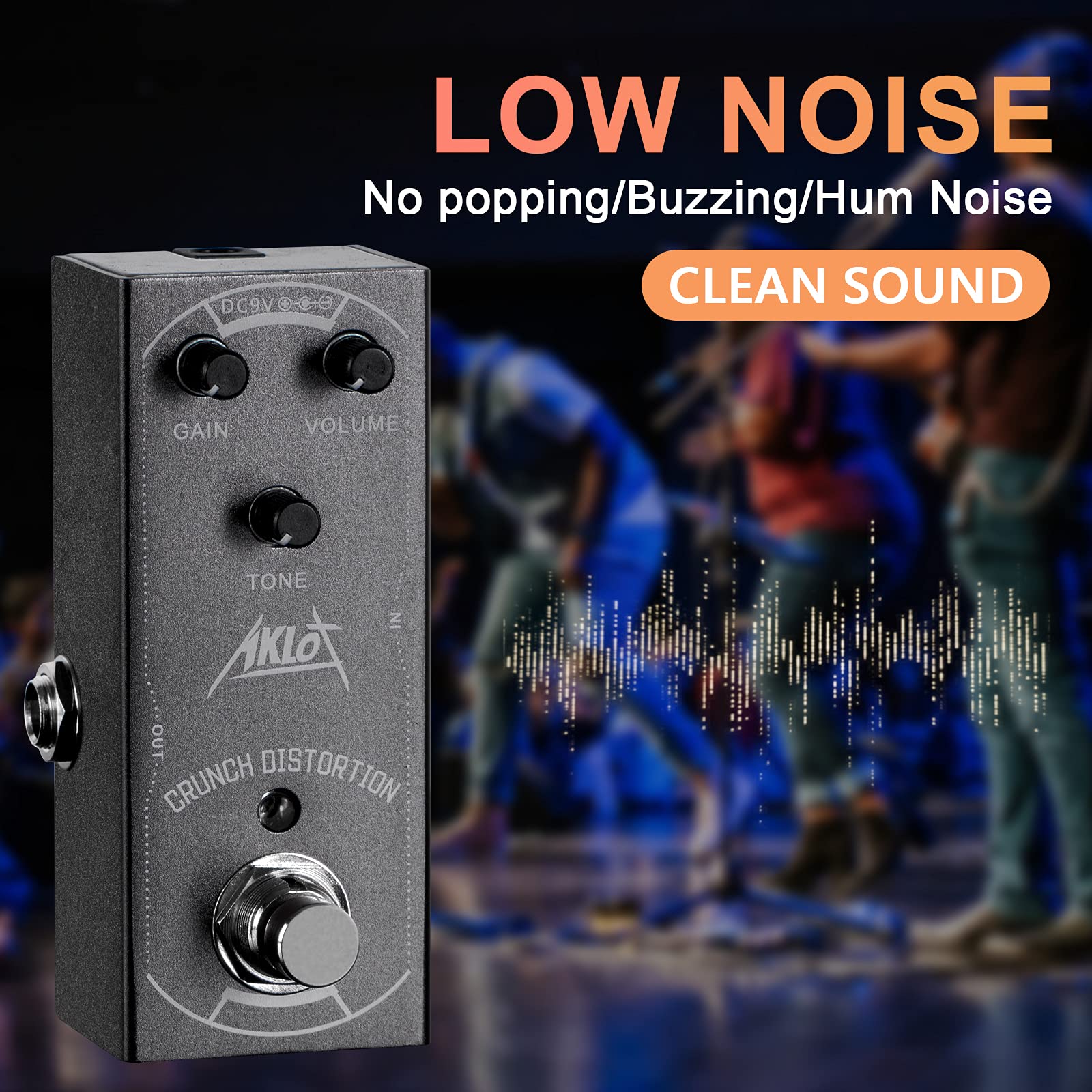 AKLOT Pedal de guitarra de distorsión, pedal eléctrico de efectos mini tipo único DC 9V True Bypass