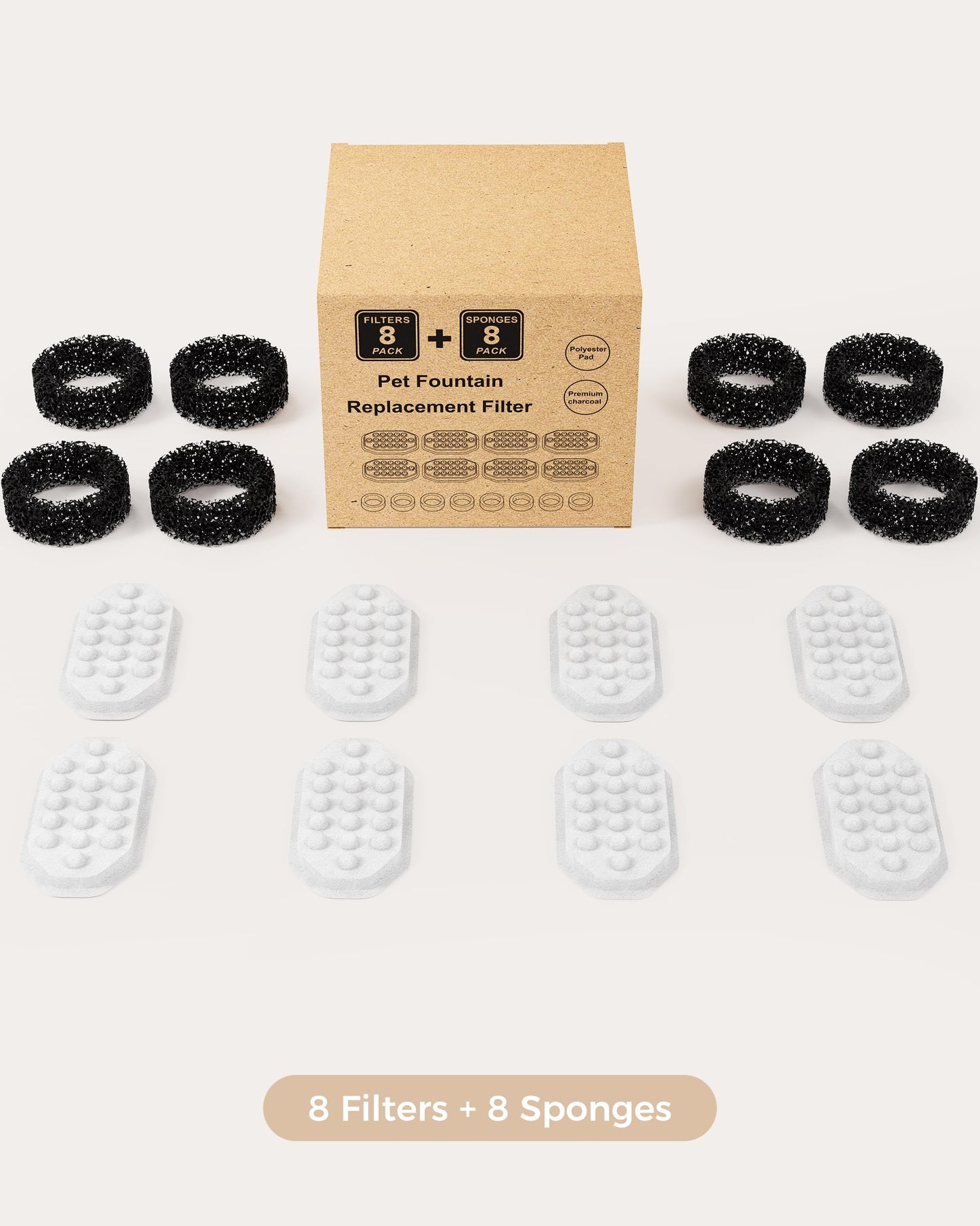 Filtros de Repuesto Neareal Grises para Fuente de Agua de Gatos y Esponjas Prefiltrantes para Fuente de Acero Inoxidable para Mascotas