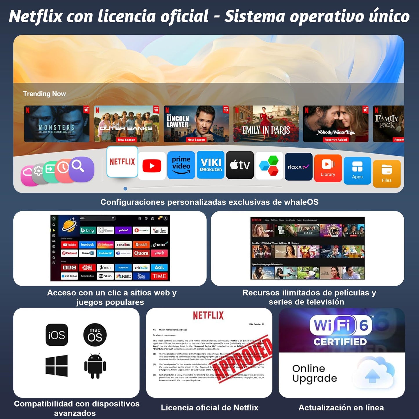 VUEKIME Proyector 4K Portátil Compatible con Netflix – Android 13, Autoenfoque, Keystone Automático | WiFi 6 de Doble Banda, Bluetooth 5.2, 1080P Nativo, 500 ANSI y Sonido 3D HiFi