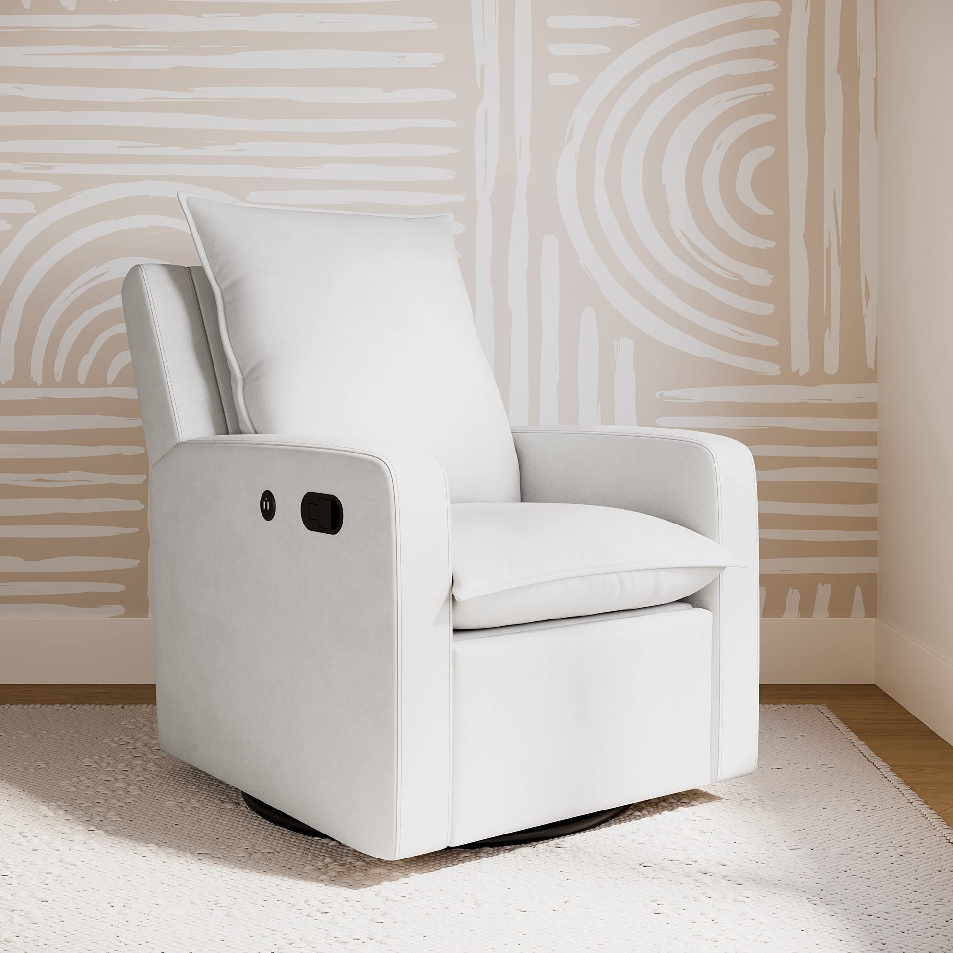 Sillón Reclinable Storkcraft Marfil con Puerto de Carga USB y Base Giratoria de 360 Grados