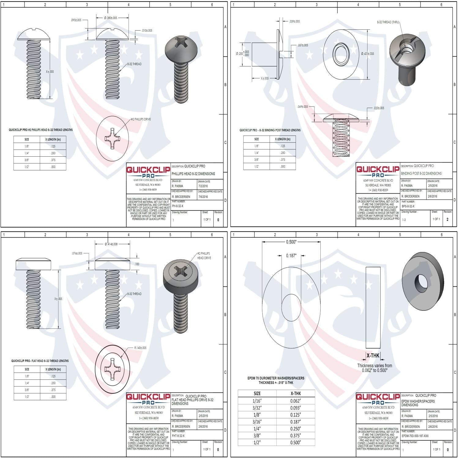 Tornillo negro Chicago – Kit de encuadernación de poste 1/8, 1/4, 3/8, 1/2 abierto ranurado trasero + arandelas de goma, Phillips Truss Head QuickClipPro Kydex funda de piel, Negro, 1/2" - 25 Pack