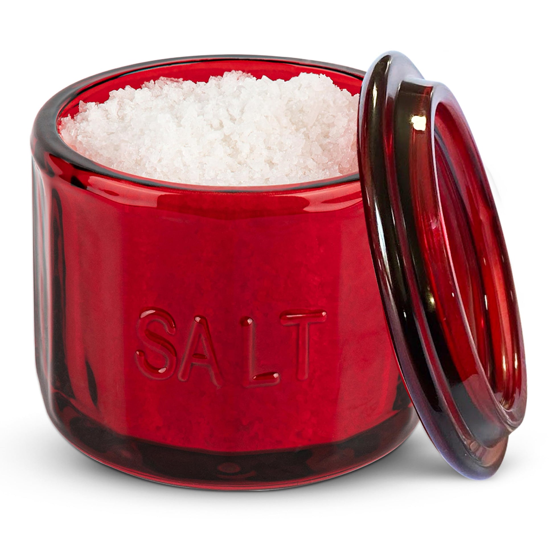 KooK - Bodega de vidrio con tapa, vidrio prensado en relieve, recipiente de almacenamiento transparente, para café, azúcar, especias y caramelos, 10 onzas (rojo rubí)