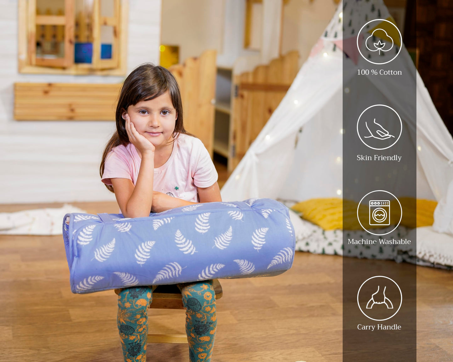 Maison d'Hermine Forest Friends - Tapete para siesta con almohada reutilizable y manta de 55 x 27 x 1.5 pulgadas, para niños y niñas, tapete para dormir preescolar con correas de transporte para el
