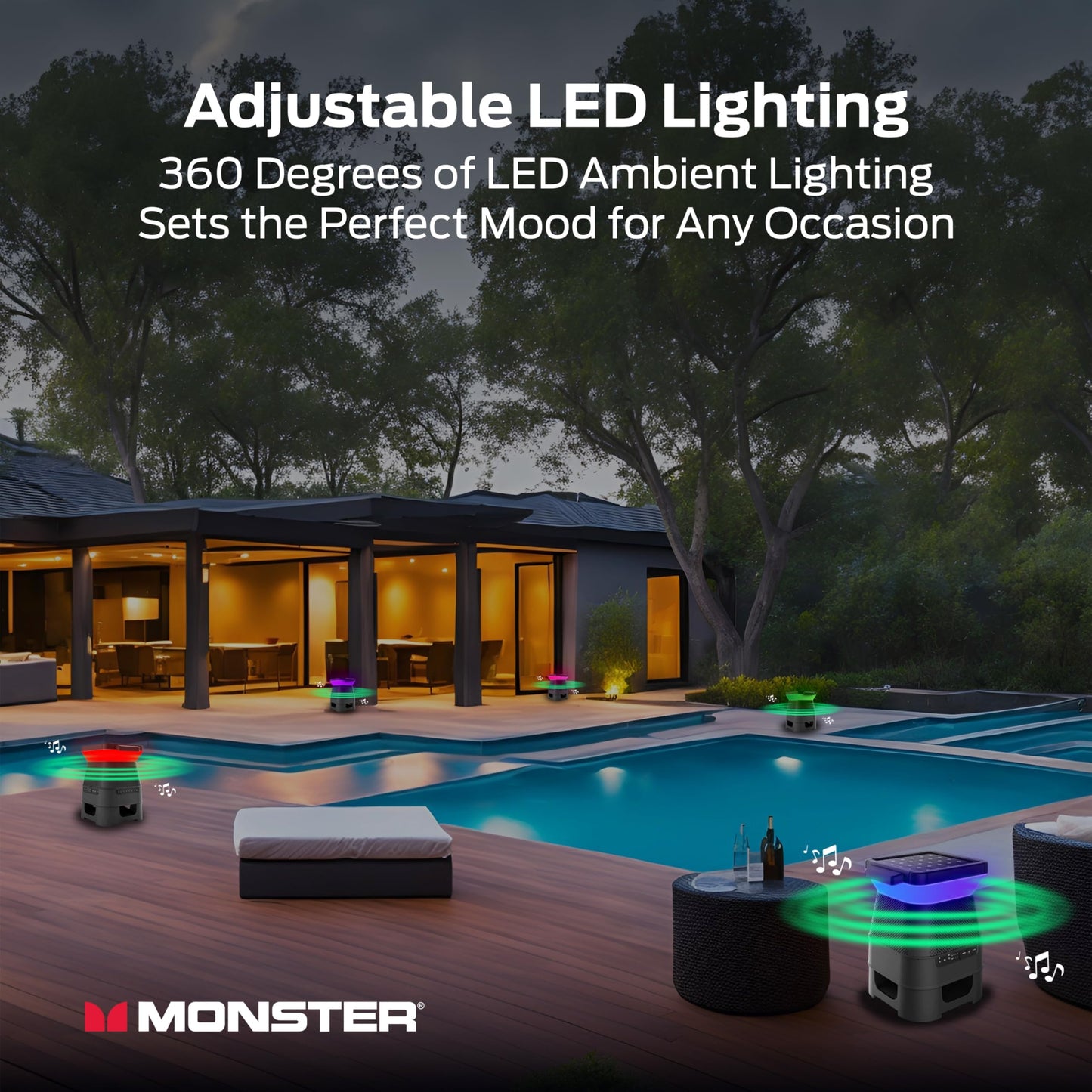 Altavoz Monster Solar X - Altavoz Bluetooth inalámbrico con energía solar, sonido de 360 grados con LED, conexión fácil, 8 horas de reproducción y graves de 30W