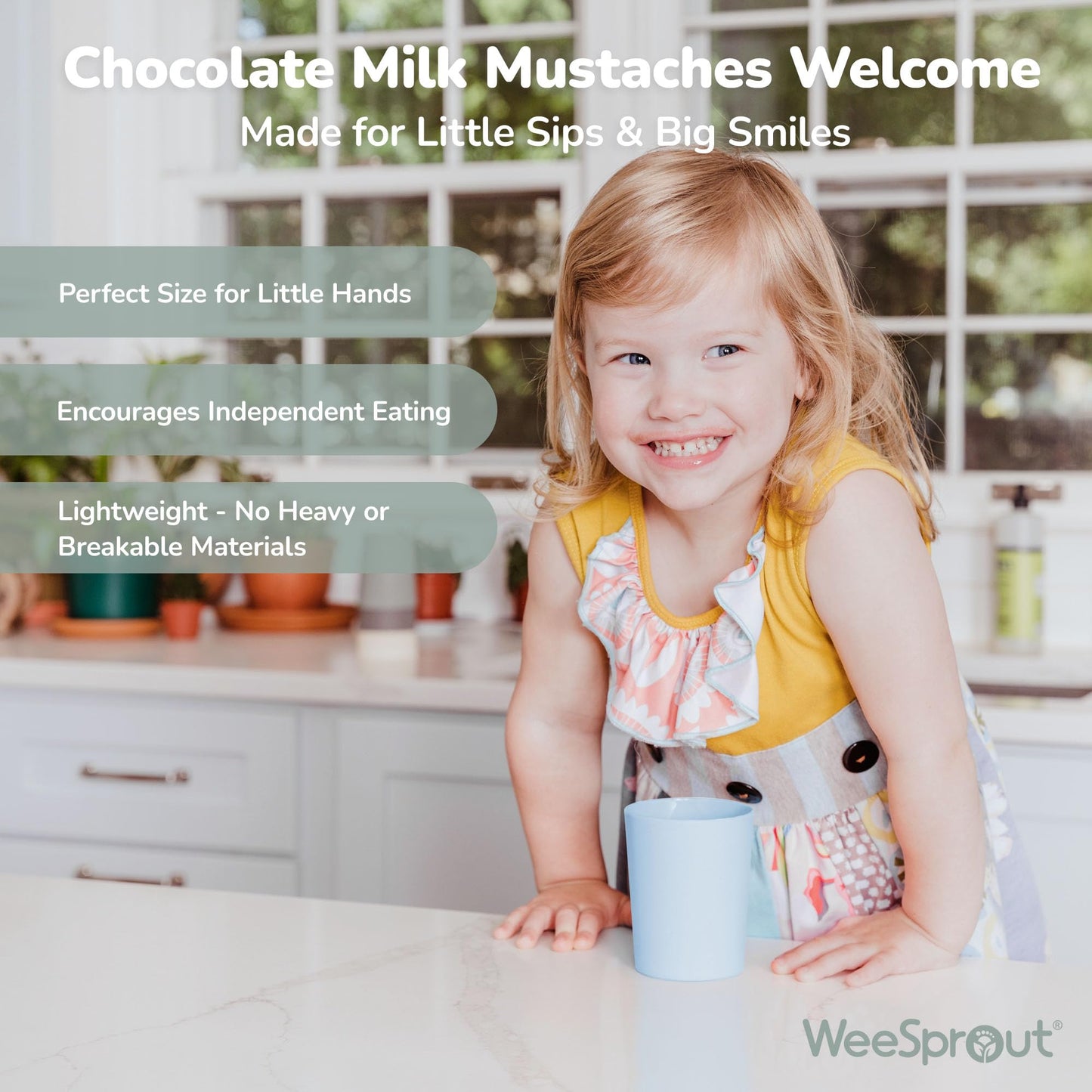 WeeSprout - Juego de 4 tazas de bambú para niños pequeños (10 fl oz), paquete de tazas orgánicas y no plásticas para niños pequeños, niños grandes o bebés, natural