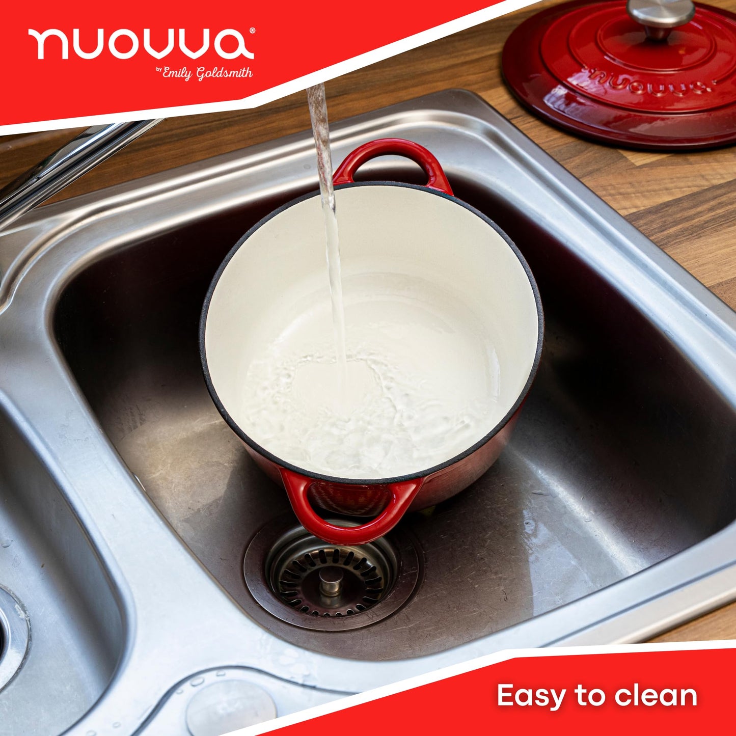 Nuovva - Horno holandés de hierro fundido con tapa - Cacerola esmaltada antiadherente - Utensilios de cocina resistente para horno holandés - Rojo, 3.1 cuartos de galón, 22 cm