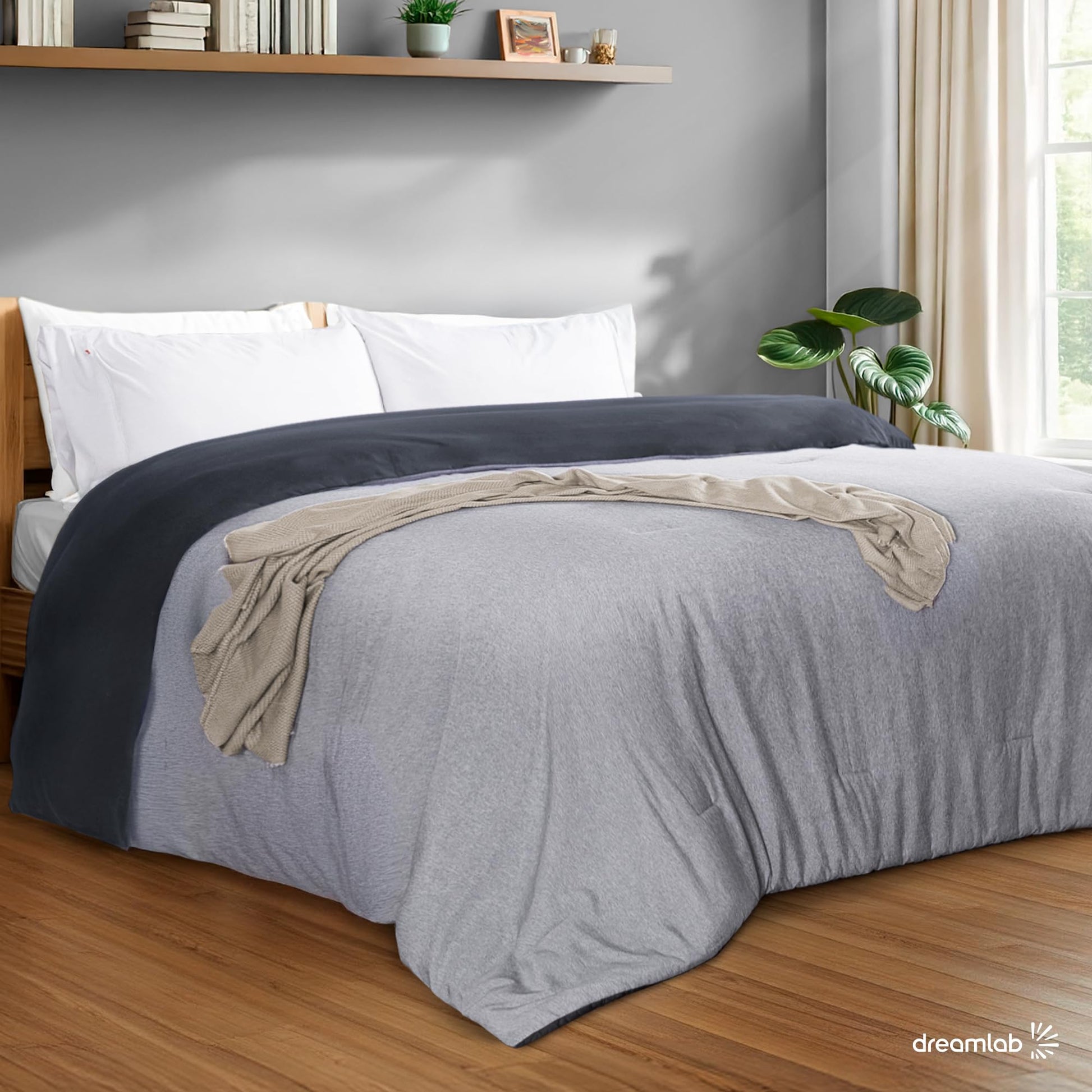 Dreamlab Edredón Acolchado para Toda Estación. Relleno de Microfibras Recubiertas con Gel. Lavado a Máquina. Usar como Edredón o con Funda Duvet. Hipoalergénico.(Gris Jaspeado,Matrimonial 195 x 223cm)