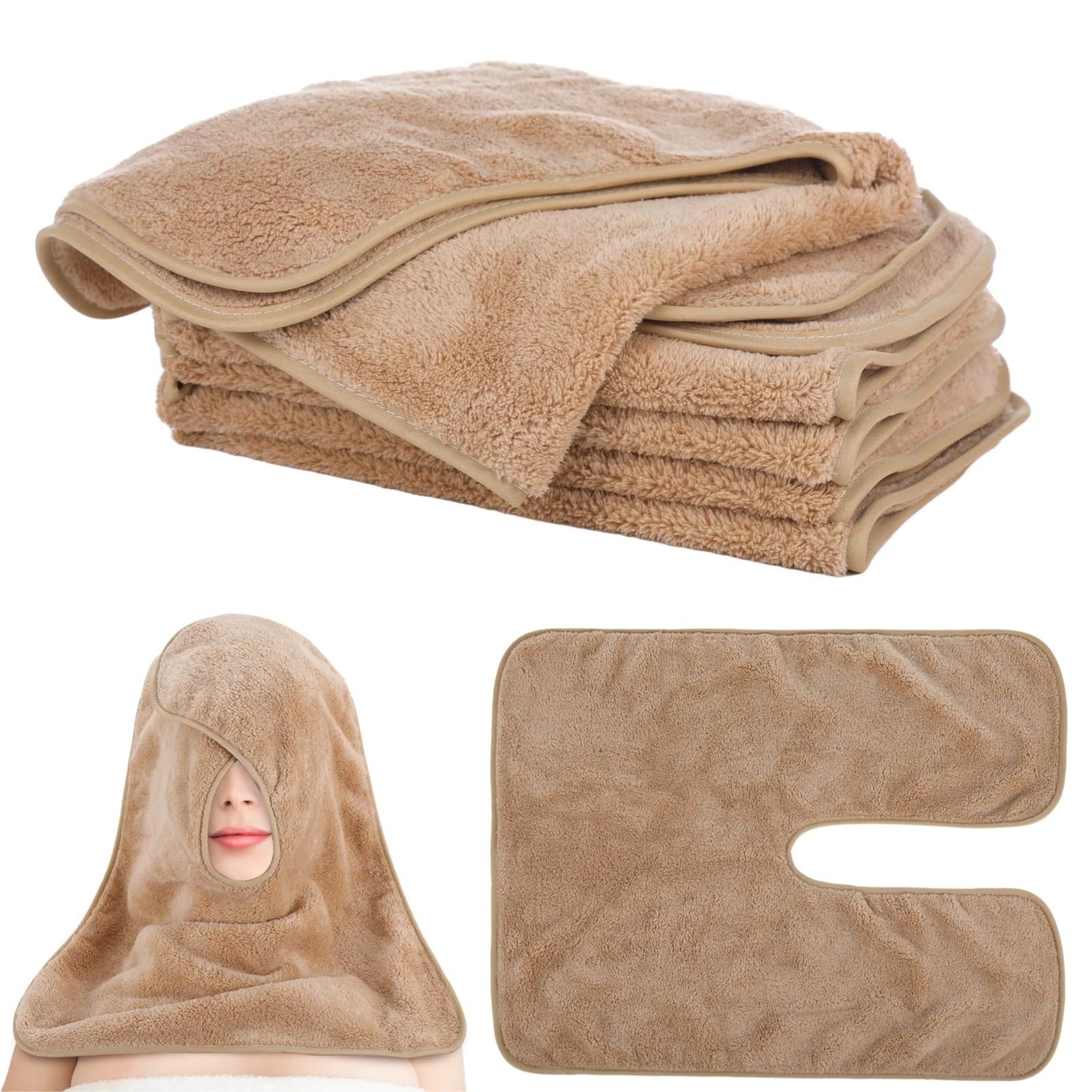 DIMEGON 12 toallas faciales en forma de U, diseño dividido, toalla suave de esteticista, toalla de limpieza de masaje de tallo facial, paño facial de forro polar coral para salones de belleza, cuidado