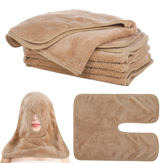 DIMEGON 12 toallas faciales en forma de U, diseño dividido, toalla suave de esteticista, toalla de limpieza de masaje de tallo facial, paño facial de forro polar coral para salones de belleza, cuidado