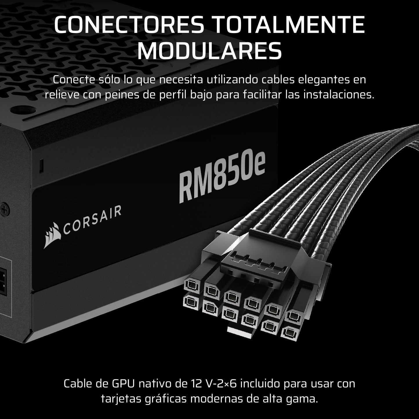 Corsair RM850e (2025) Fuente de alimentación ATX Totalmente Modular de bajo Ruido con Cable de 12V-2x6 - Compatible con ATX 3.1 y PCIe 5.1, eficiencia Cybenetics Gold, condensadores a 105°C - Negro