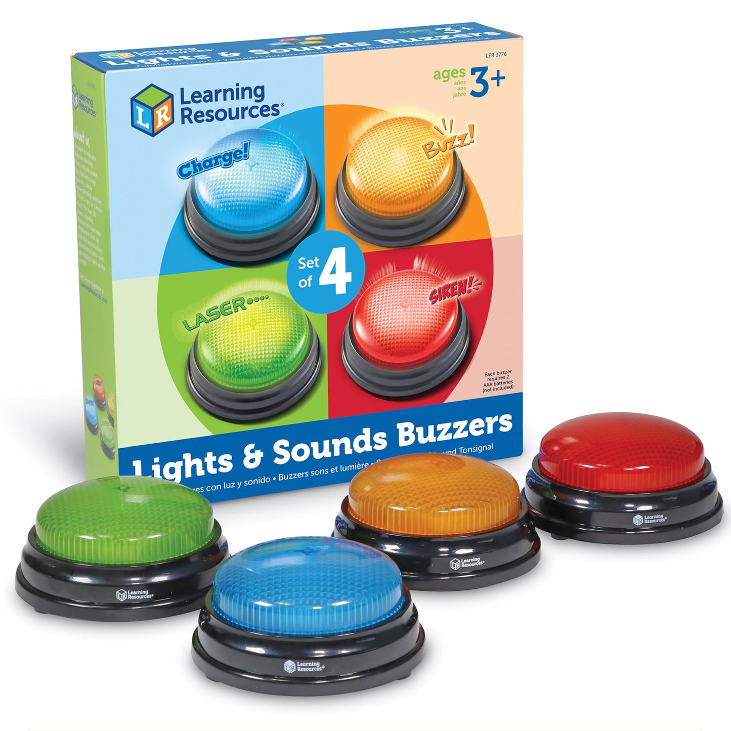 Learning Resources Lights and Sounds Buzzers, Juegos para Noche Familiar, Juegos de Trivia, Set de 4, para niños Mayores de 4 años