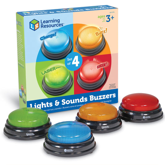 Learning Resources Lights and Sounds Buzzers, Juegos para Noche Familiar, Juegos de Trivia, Set de 4, para niños Mayores de 4 años