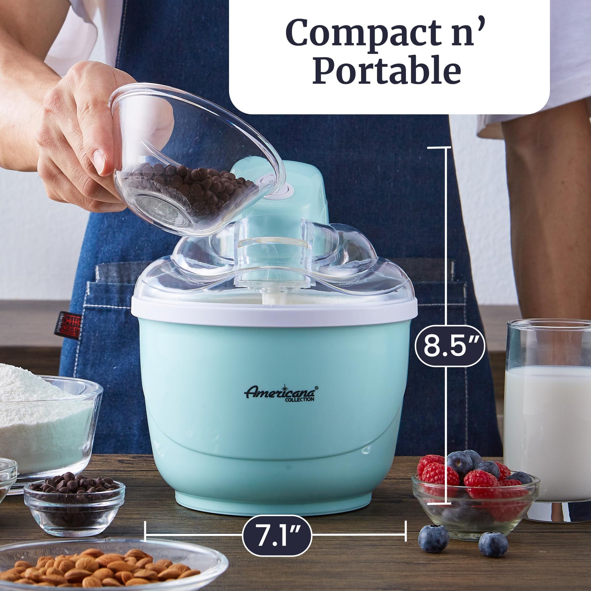 Elite Gourmet Americana Collection Elite EIM520M - Máquina automática de helados de 1 cuarto de galón, hecha en casa, yogur congelado, sorbete, gelatina, con recetas, menta