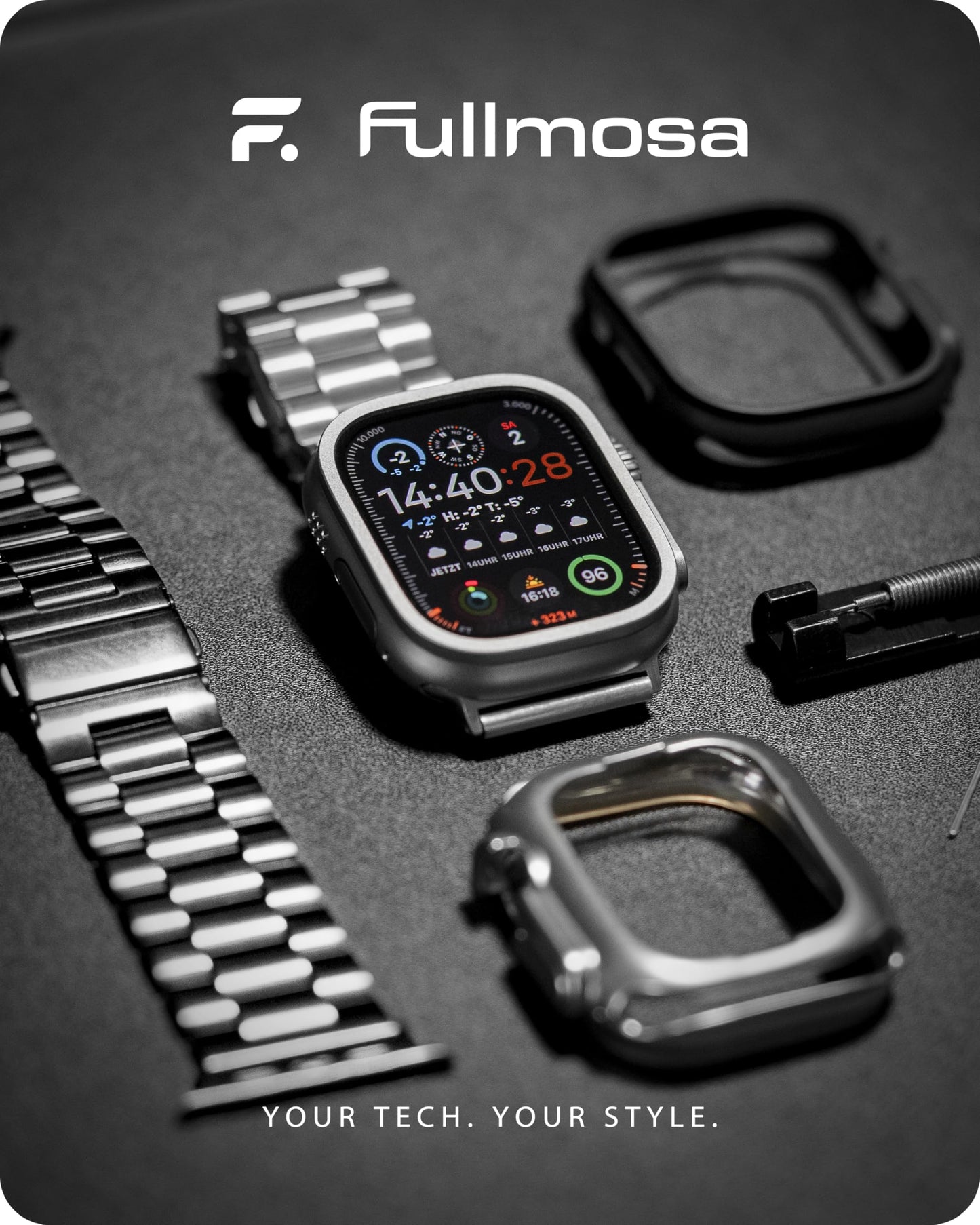 Fullmosa Correa Compatible Con Apple Watch Ultra 49mm,Pulsera Acero Inoxidable con Case Para iWatch Ultra2 Ultra,49mm Plata