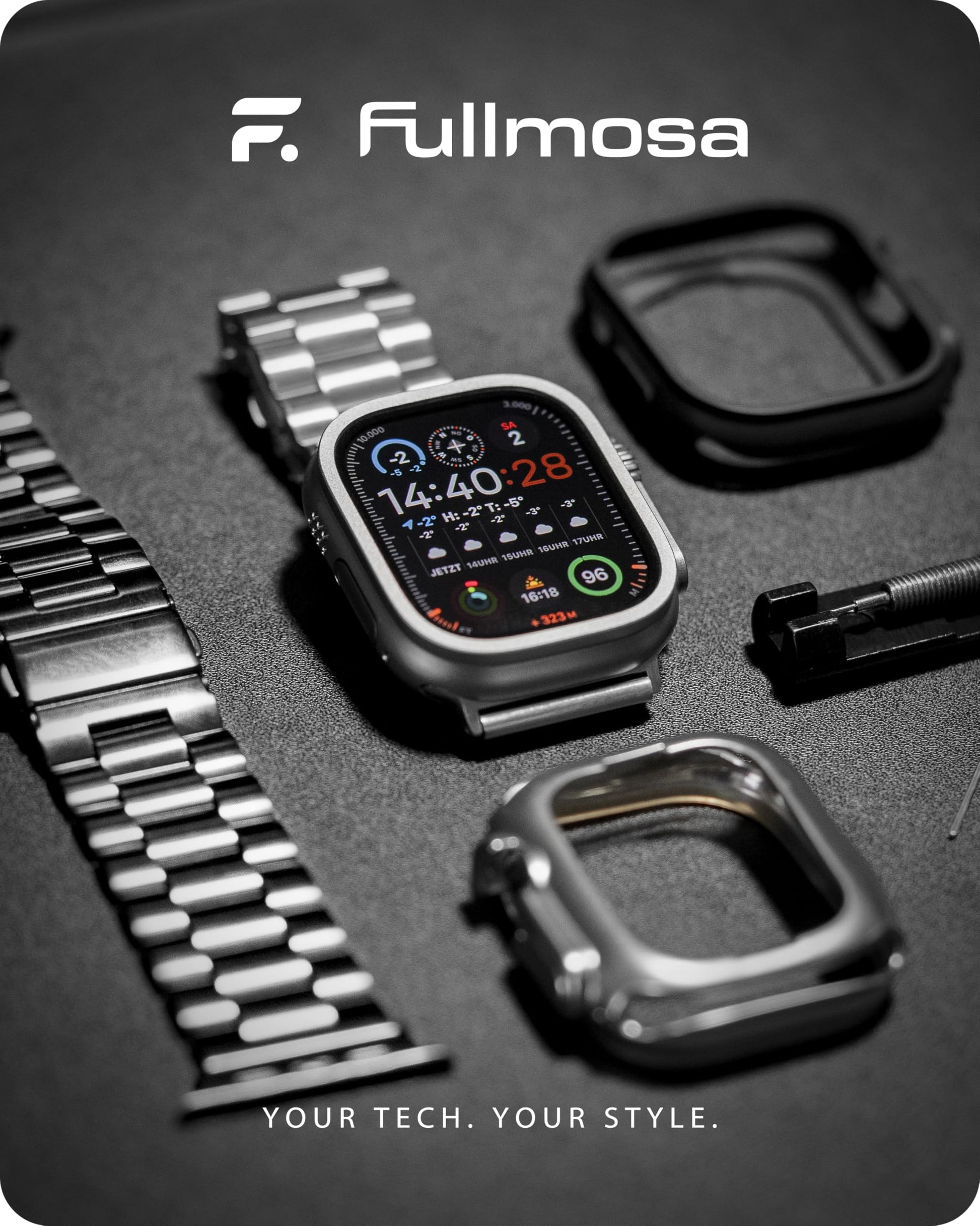 Fullmosa Correa Compatible Con Apple Watch Ultra 49mm,Pulsera Acero Inoxidable con Case Para iWatch Ultra2 Ultra,49mm Plata