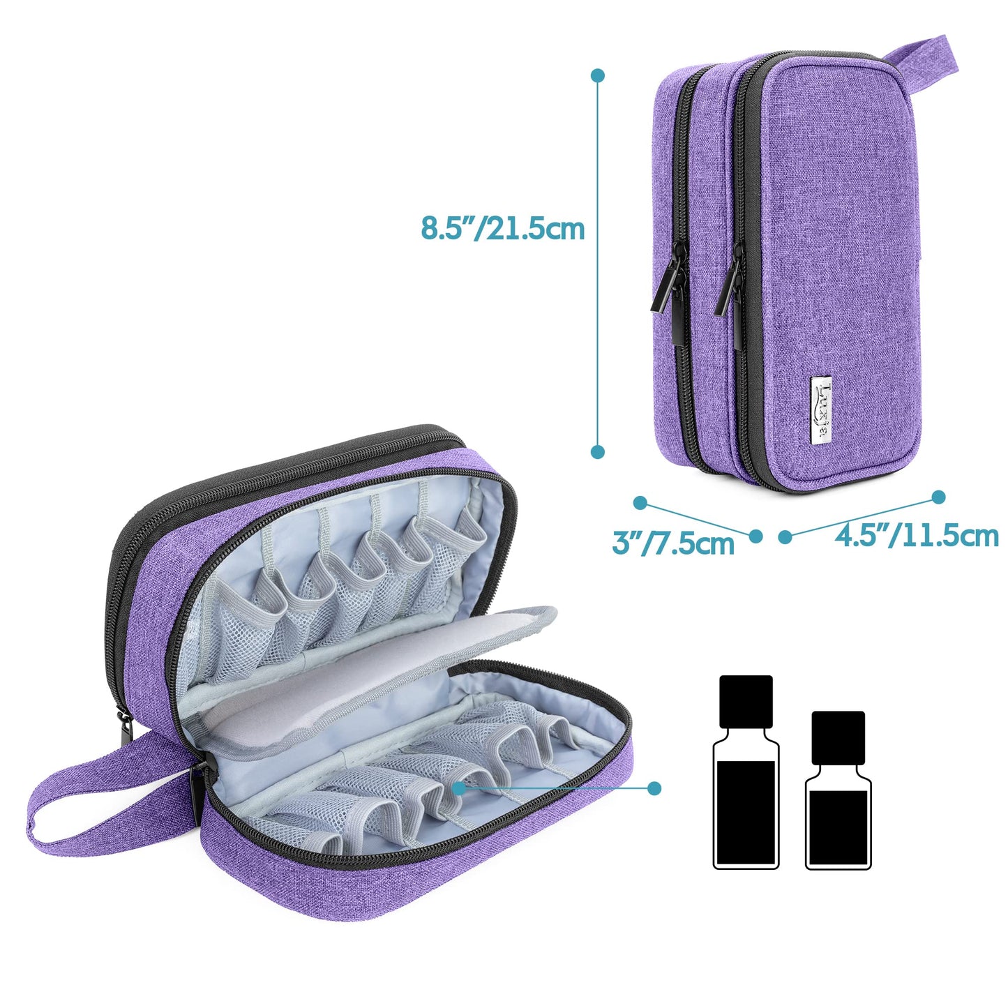 Luxja Essential Oil Carrying Case - Holds 12 Bottles (5ml-15 ml), Portable Double-Layer Organizer for Essential Oil and Accessories, Purple