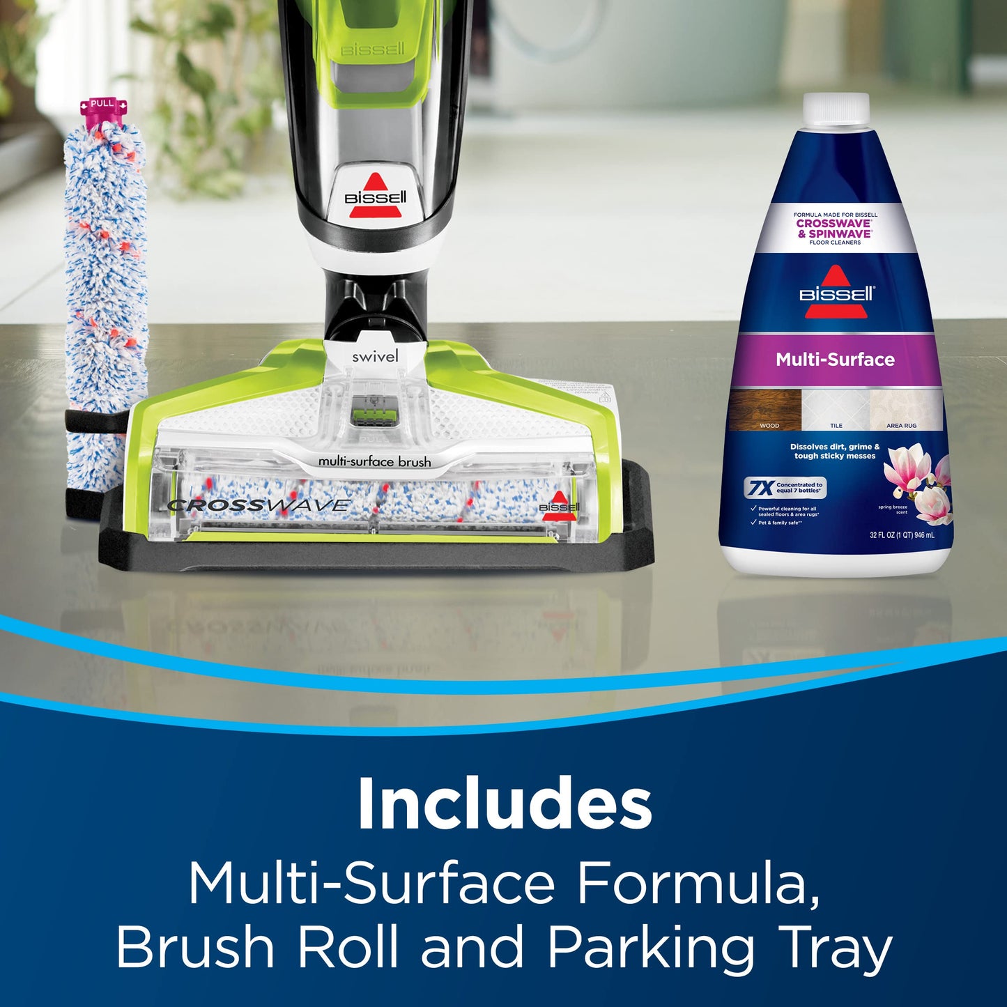 Bissell CrossWave 1785A - Limpiador de alfombras para Suelos y áreas, aspiradora en seco y húmedo con Rollo de Cepillo para Polvo Adicional y Filtro Extra, Color Verde