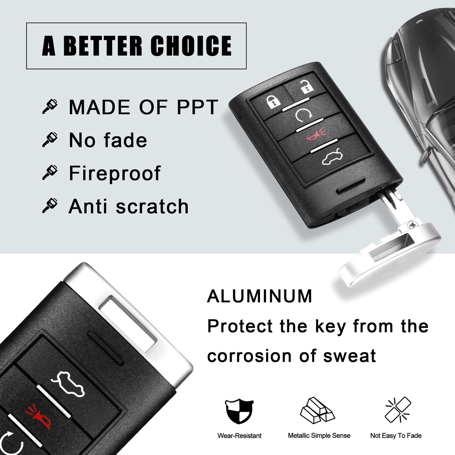 VOFONO - Llavero de repuesto inteligente para entrada sin llave compatible con Cadillac CTS 2008-2015/STS 2008-2011 (FCC ID: M3N5WY777A) 5 botones
