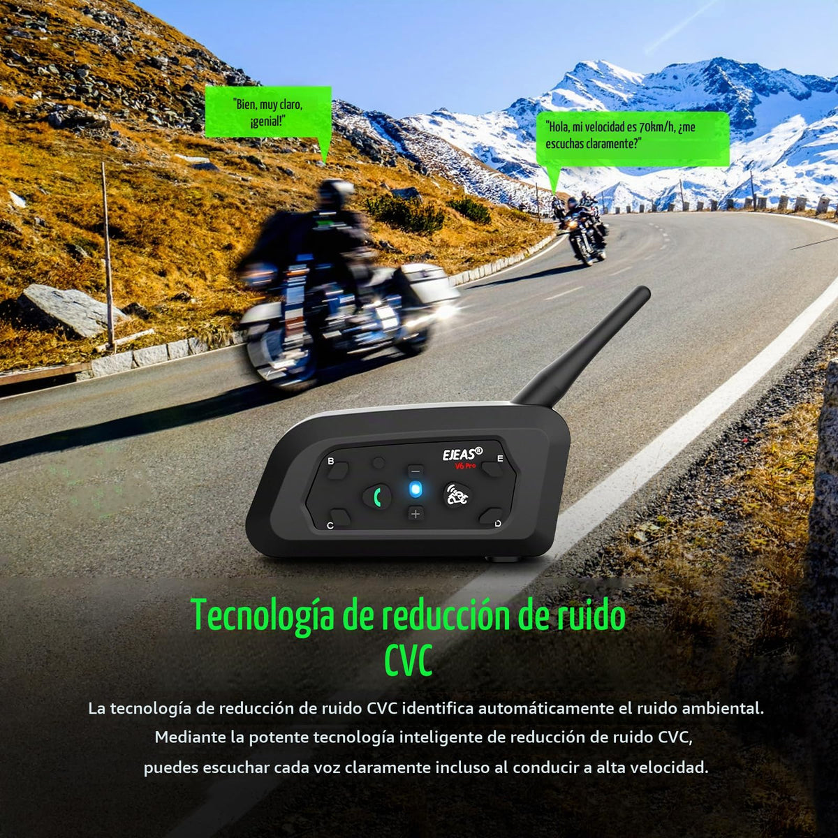 Casco de Motocicleta EJEAS Bluetooth 1200 m Intercomunicador para Esquí y Off Road (2 Unidades)