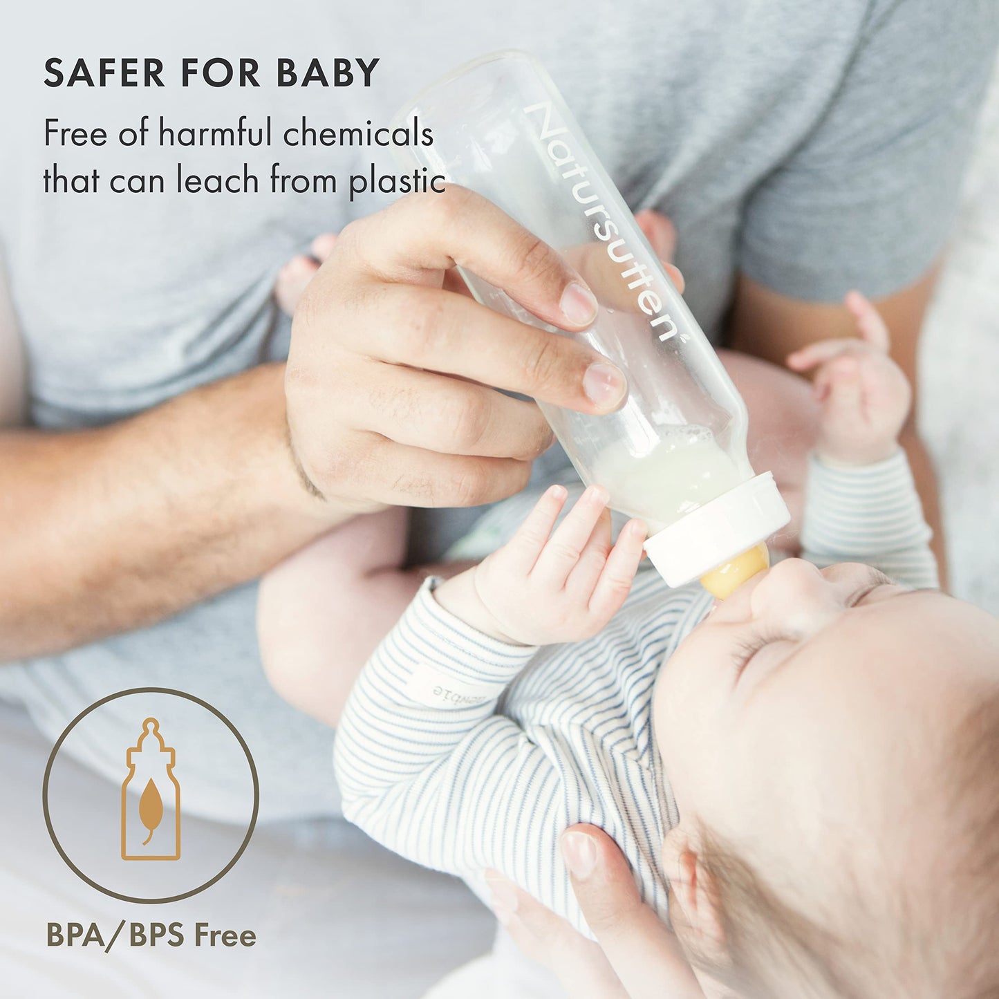 Natursutten - Biberones de cristal anticólicos de 8 onzas con pezones de goma natural y látex de flujo lento, 2 unidades. Cristal de borosilicato fabricado en Francia. Caucho natural fabricado en Italia.