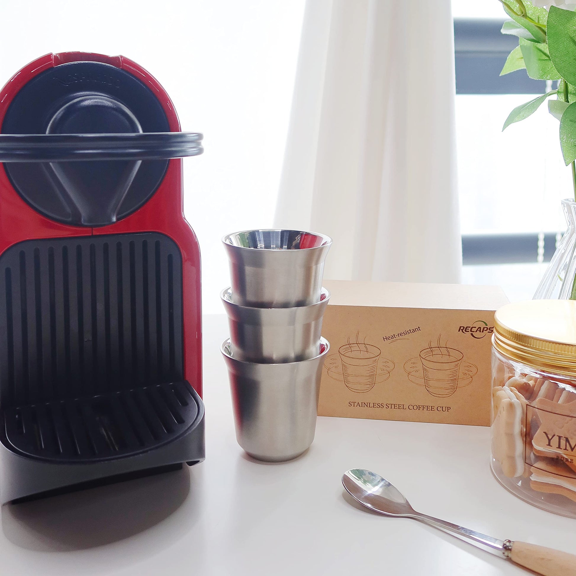 Set de Tazas de Café Espresso RECAPS Acero Inoxidable Doble Pared